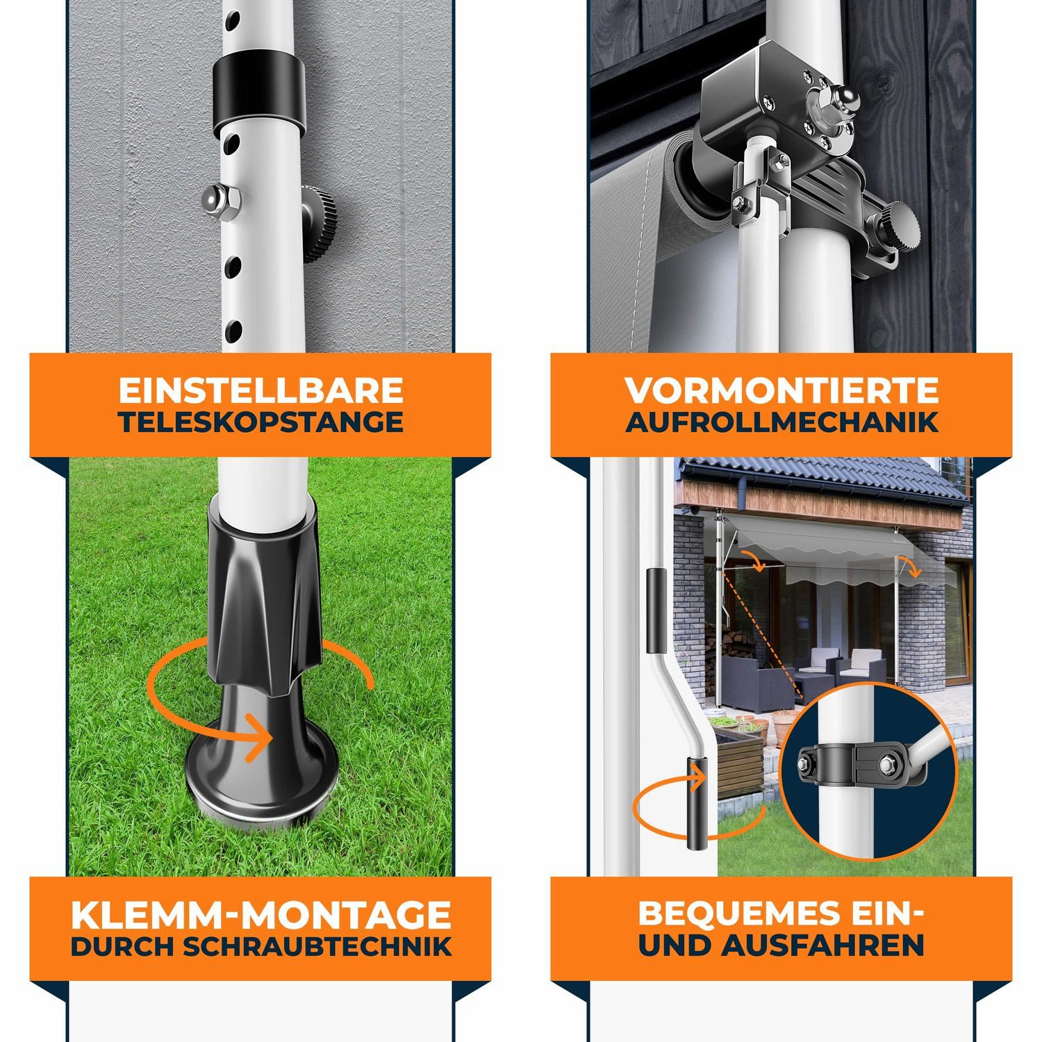 KESSER Klemmmarkise mit Handkurbel & LED, 150x180cm Balkonmarkise ohne Bohren UV-Beständig (Markise + solarbetriebene LED Lichterkette, höhenverstellbar 176-305cm) Sicht- & Sonnenschutz für Balkon Terrasse & Garten, wasserabweisend