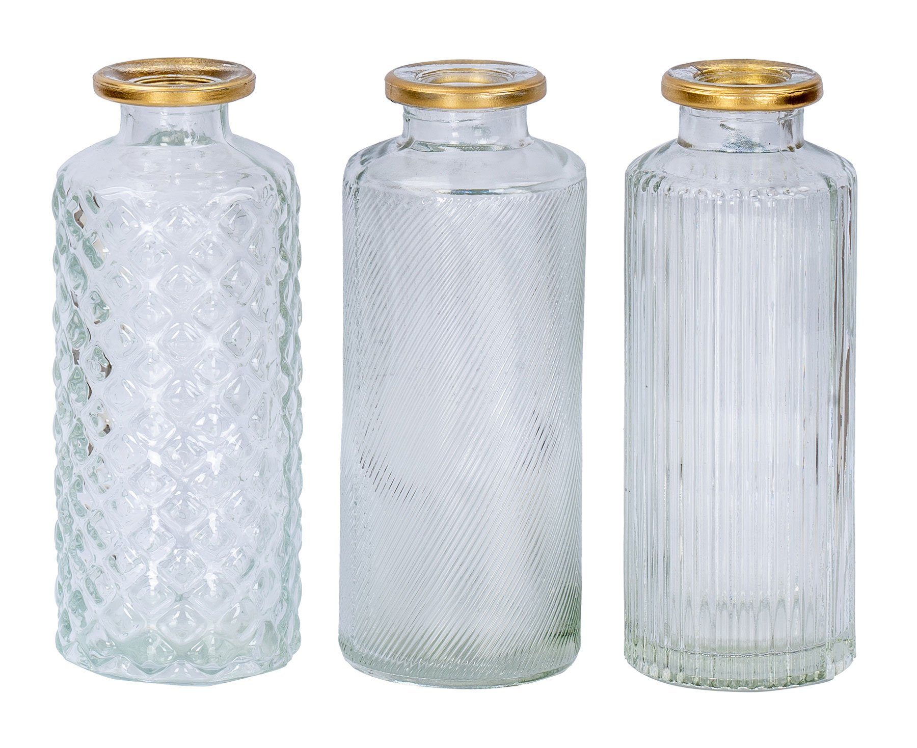 Levandeo® Dekovase, 3er Set Vase Weiß Gold H13cm Glas Blumenvase Tischdeko günstig online kaufen