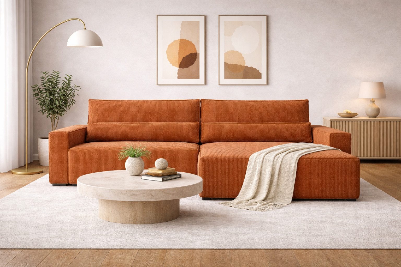 MOEBLO Ecksofa aus Cord DENVER L, Ottomane beidseitig montierbar Couch Cord für Wohnzimmer Schlafsofa Sofagarnitur Sofa Eckcouch L-Form Cordstoff - 290x85x200cm, mit Schlaffunktion und Bettkasten
