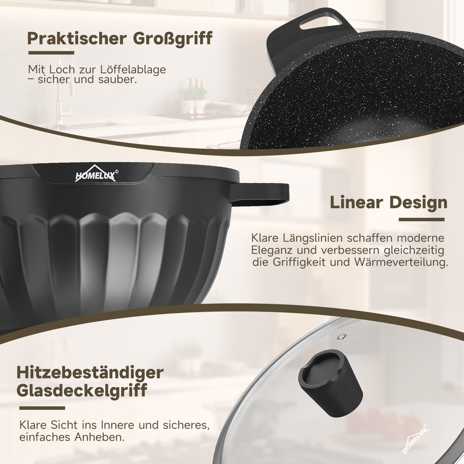 HOMELUX Topf-Set 8-tlg Kochtopf Set Induktions 20/24/28/32cm Töpfe Set mit Deckel, Aluminium (Kochtöpfe Induktions für Alle Herdarten), Induktion, Antihaft-beschichtung