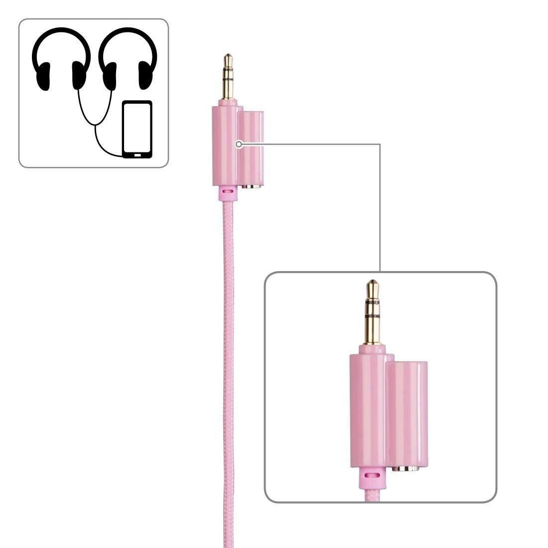 mit (größenverstellbar zusammenfaltbar, leicht pink Kinderkopfhörer Lautstärkebegrenzung On-Ear, Kabel Thomson 85dB auf möglich) Kopfhöreranschluss weiterer On-Ear-Kopfhörer