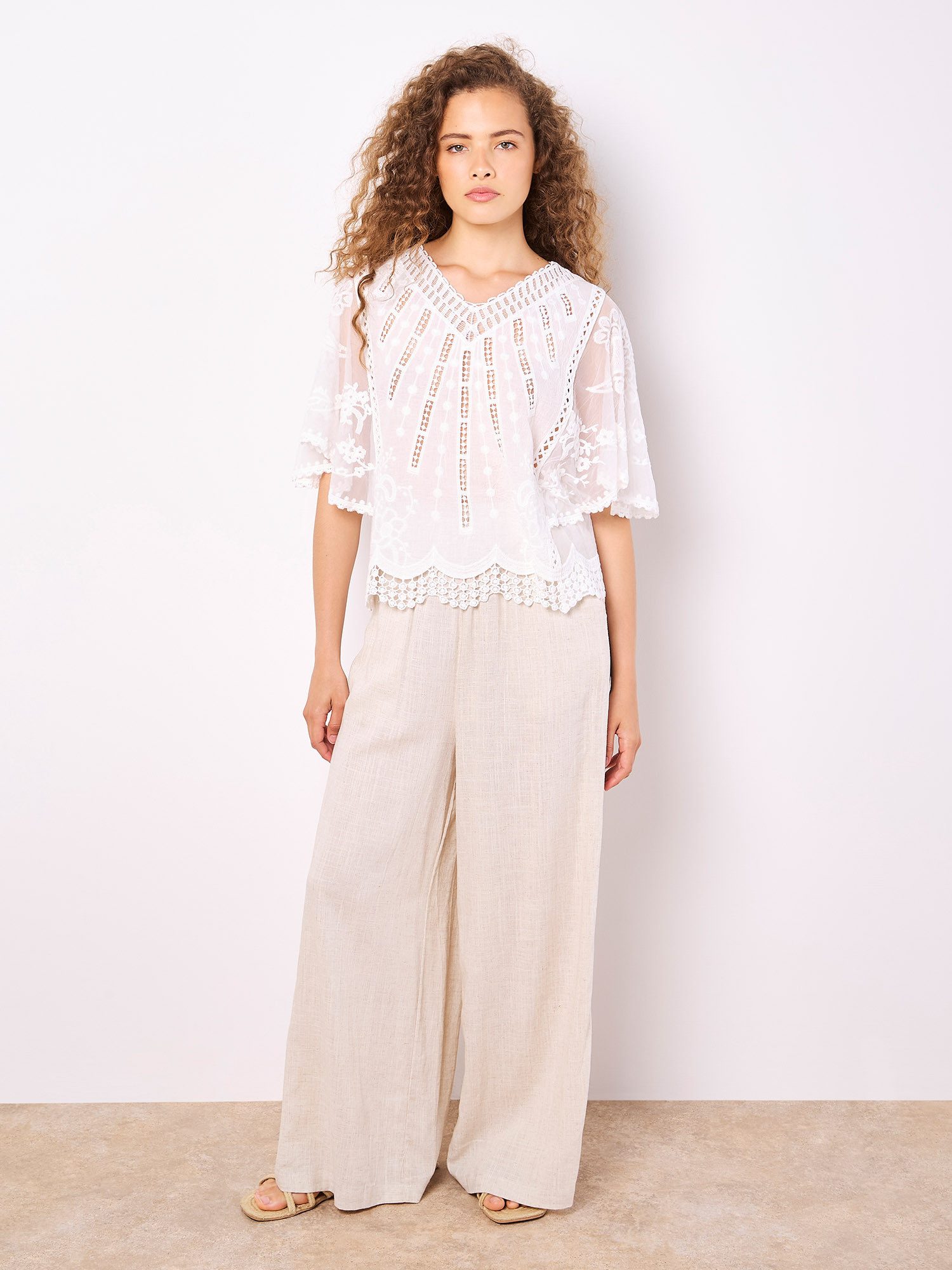 Apricot Shirtbluse Baumwoll-Mesh-Top mit Stickerei – Bild 5 von 5
