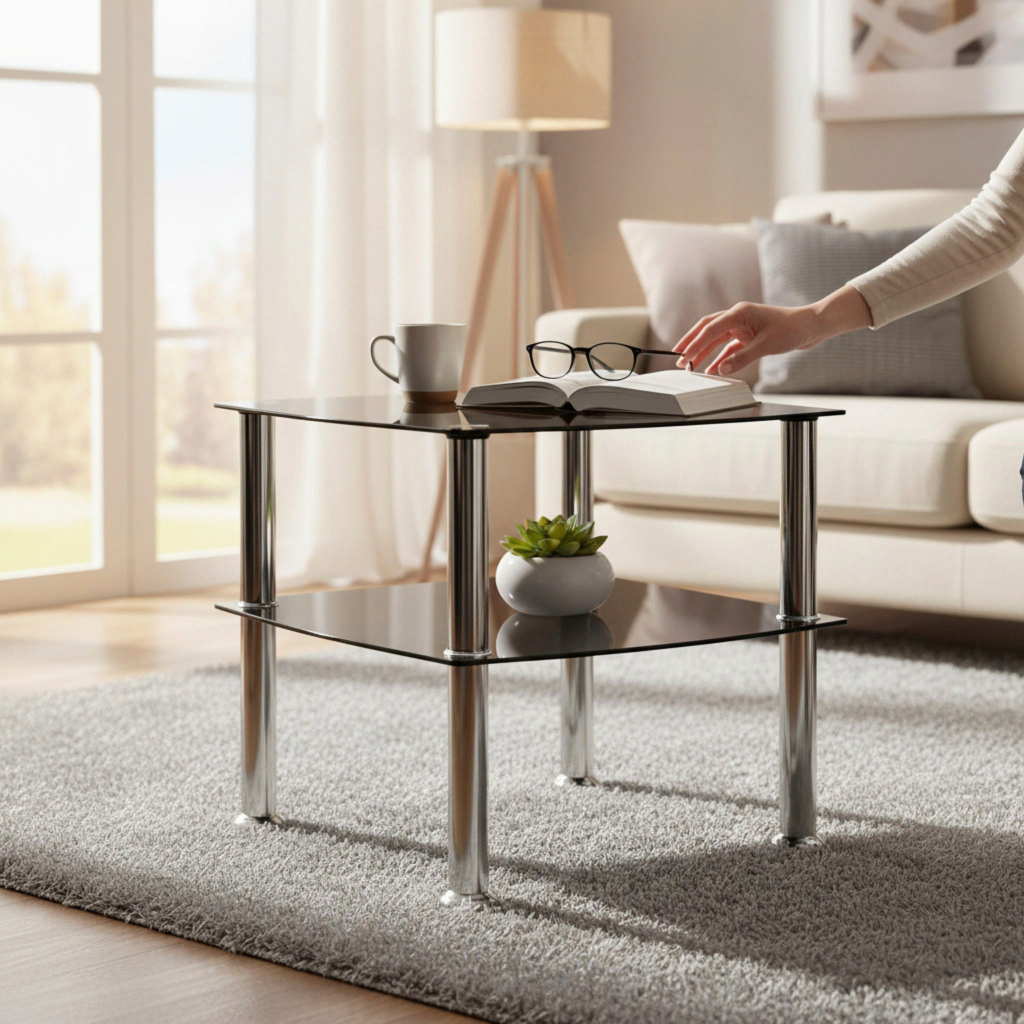 HAKU Beistelltisch Sofatisch, Wohnzimmertisch (1-St), quadratisch - aus Edelstahl Silber B/T/H 45/45/44 cm