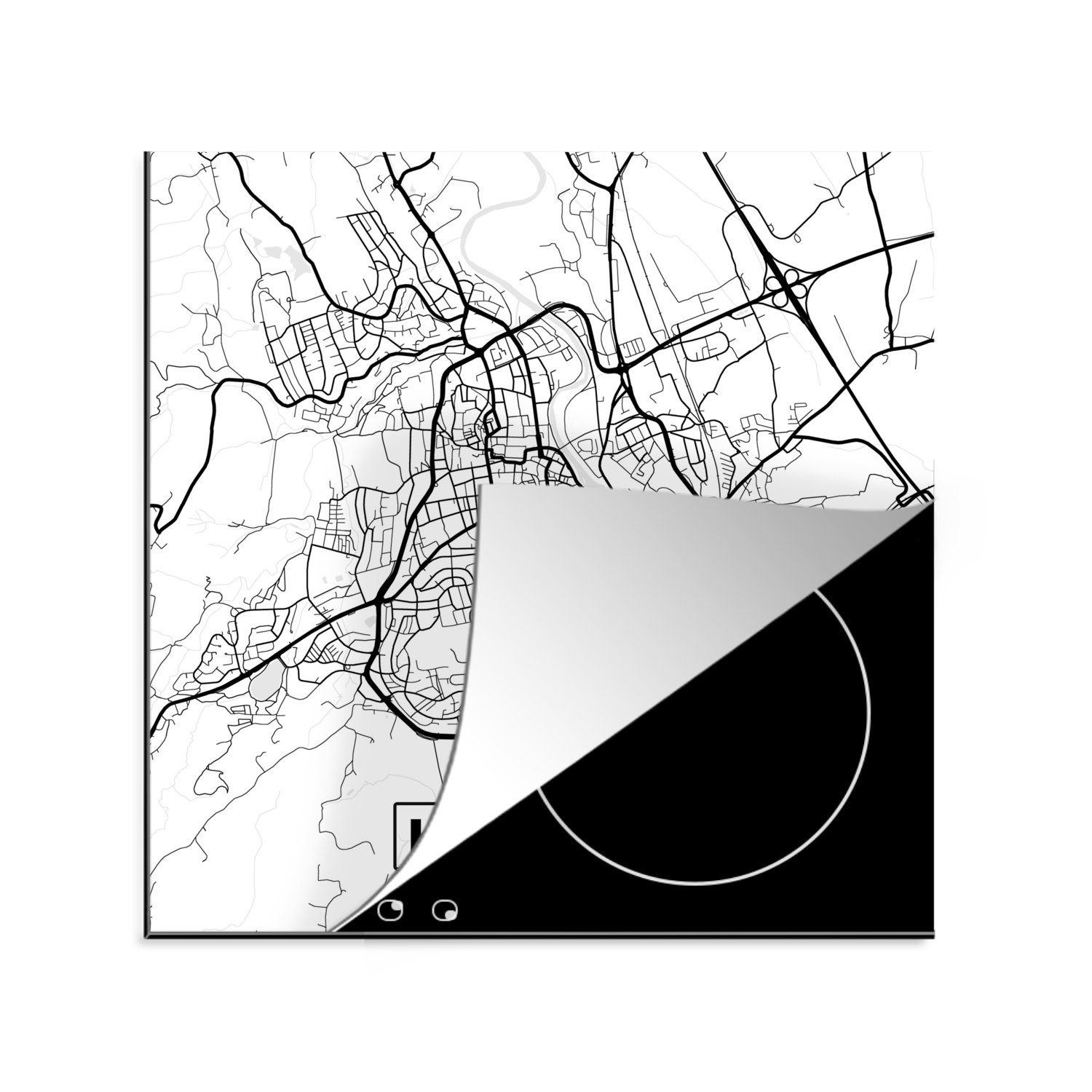MuchoWow Herdblende-/Abdeckplatte Karte - Stadtplan - Kempten, Vinyl, (1 tlg), 78x78 cm, Ceranfeldabdeckung, Arbeitsplatte für küche