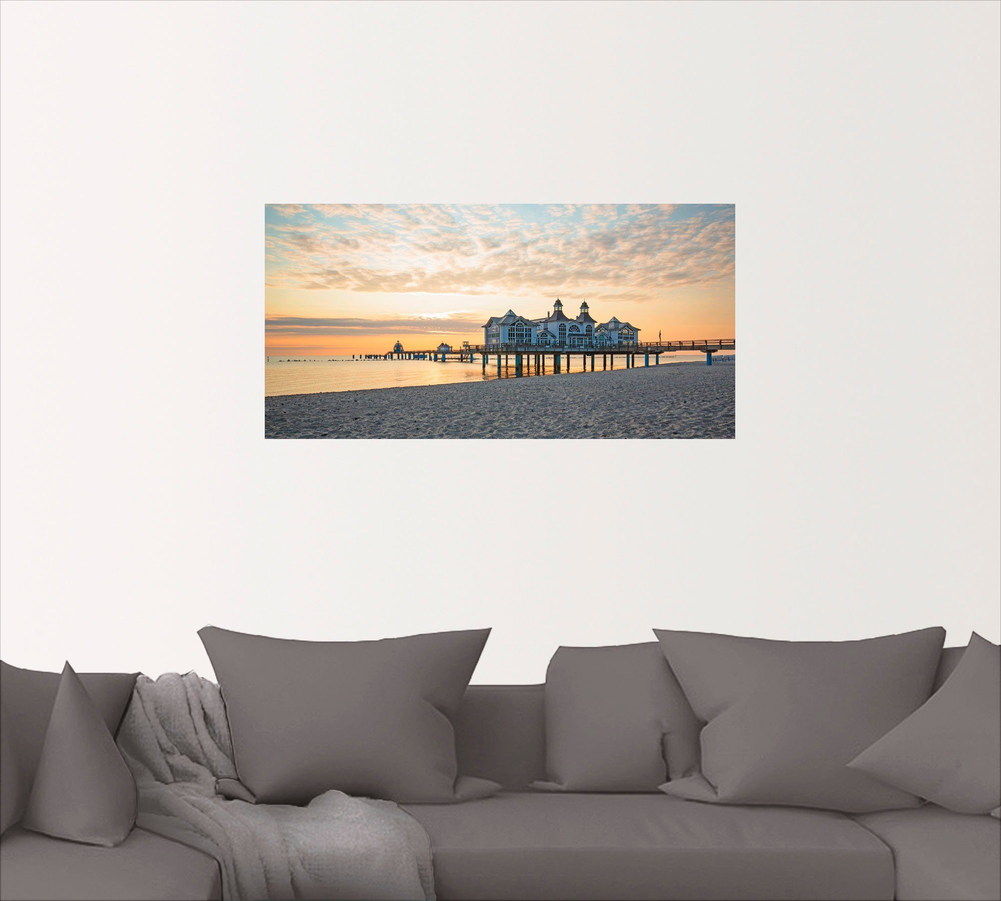 Poster in Seebrücke Größen versch. Wandbild oder Artland als Strand (1 St), bei Sonnenaufgang, Wandaufkleber Leinwandbild, Sellin