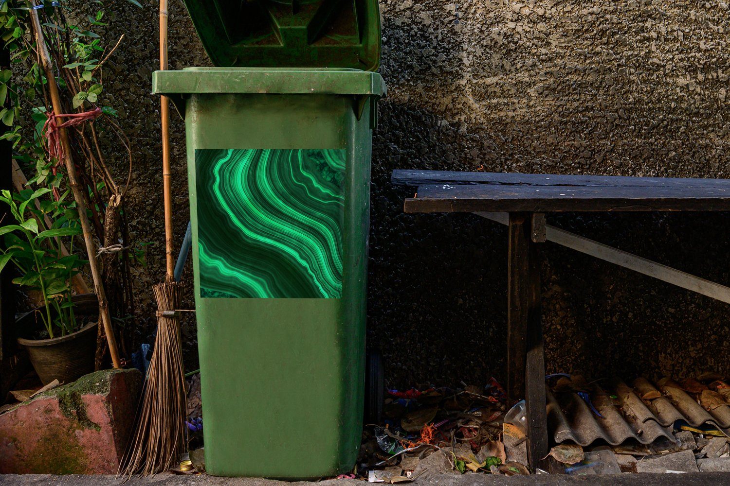 Abfalbehälter Marmor St), Mülltonne, - Wandsticker Mülleimer-aufkleber, Edelsteine MuchoWow Container, - (1 Achat Sticker, Grün -
