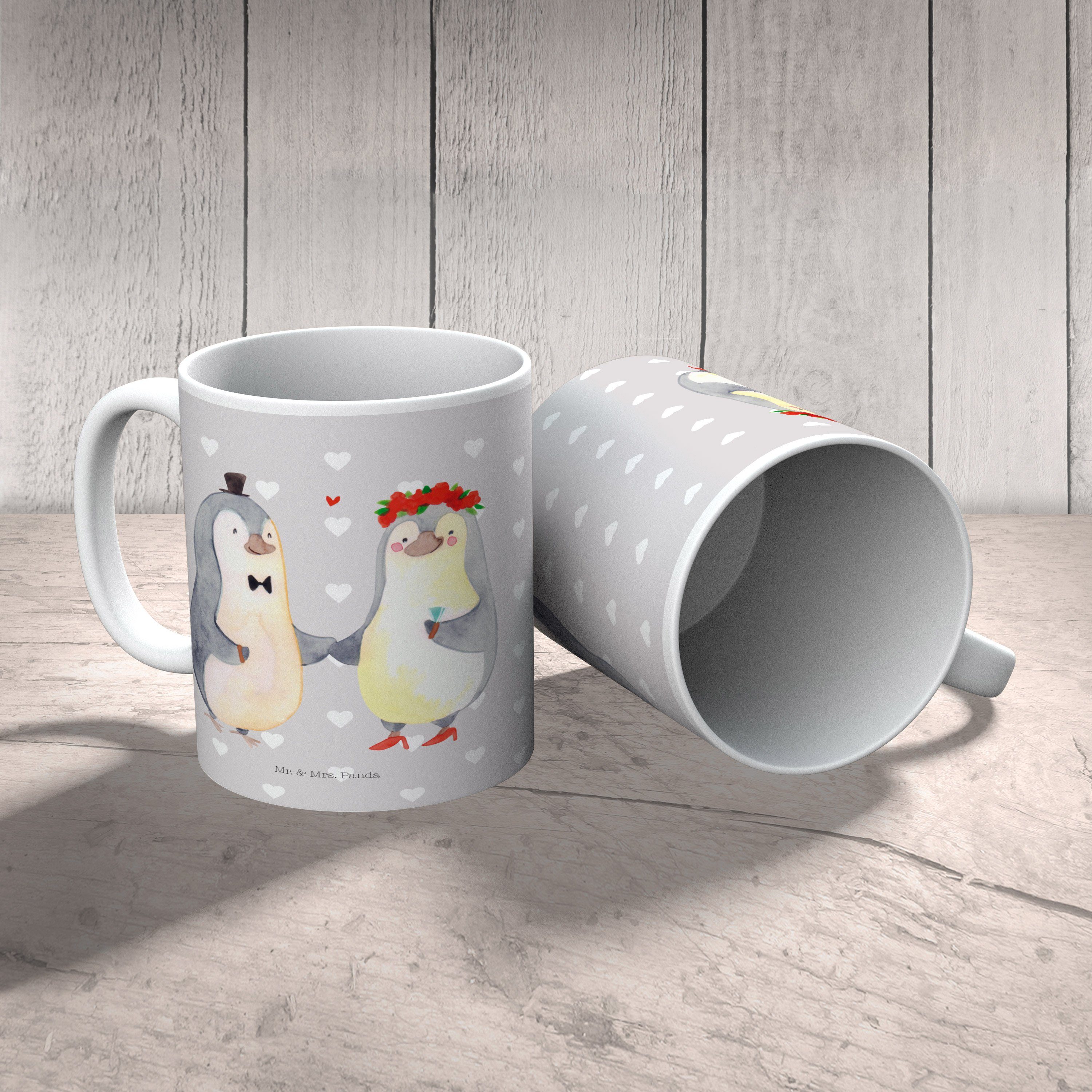 Tasse, Heirat Grau Pastell Mrs. Kin, Geschenk, - Kunststoff Pinguin Kinderbecher Frau, Kunststoff Panda - Mr. &