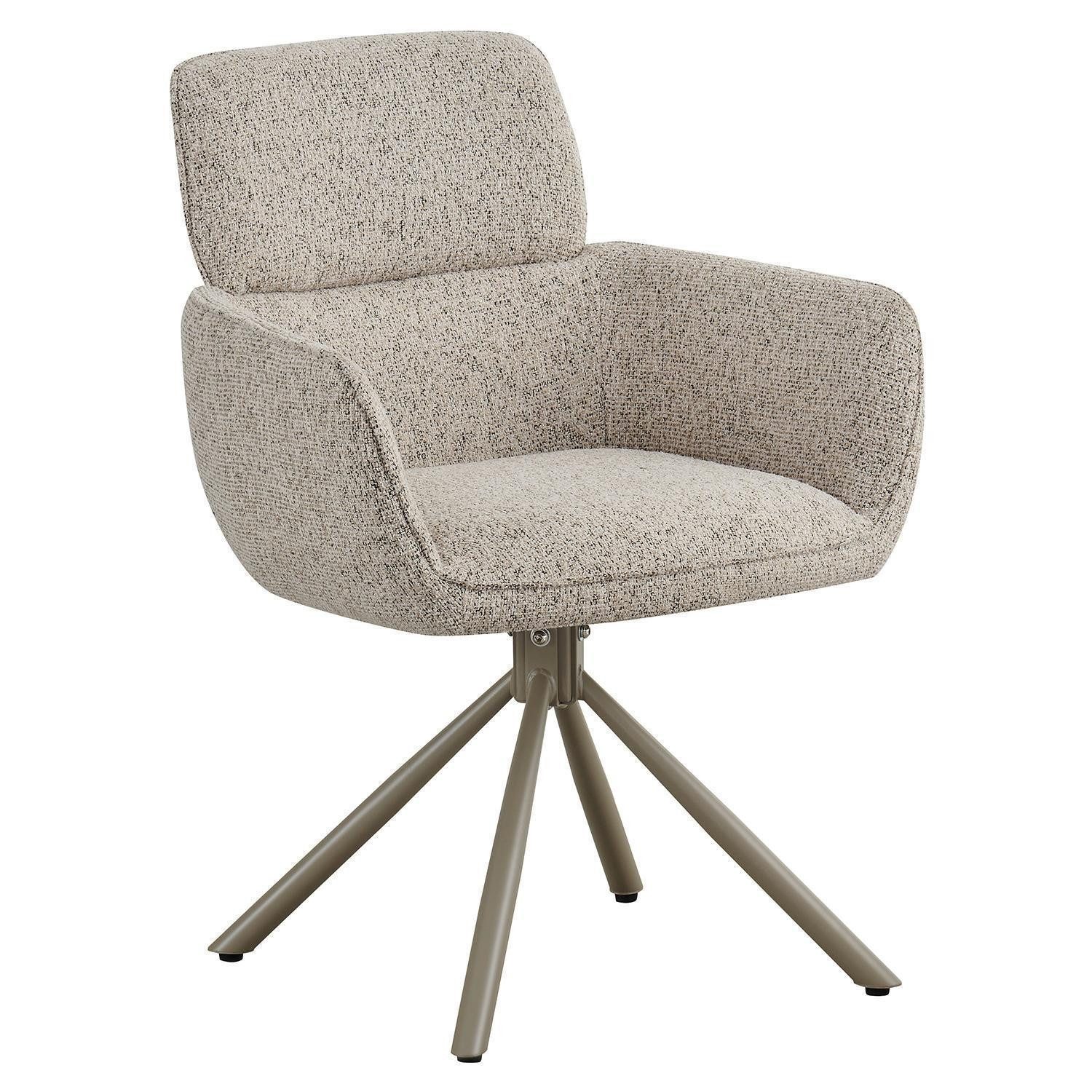 Home4You Polsterstuhl Cappuccinofarben, Taupe, Webstoff, Metallgestell (1 St), 180 Grad Drehbar, Rückholfunktion, B 61 x H 86 x T 60 cm