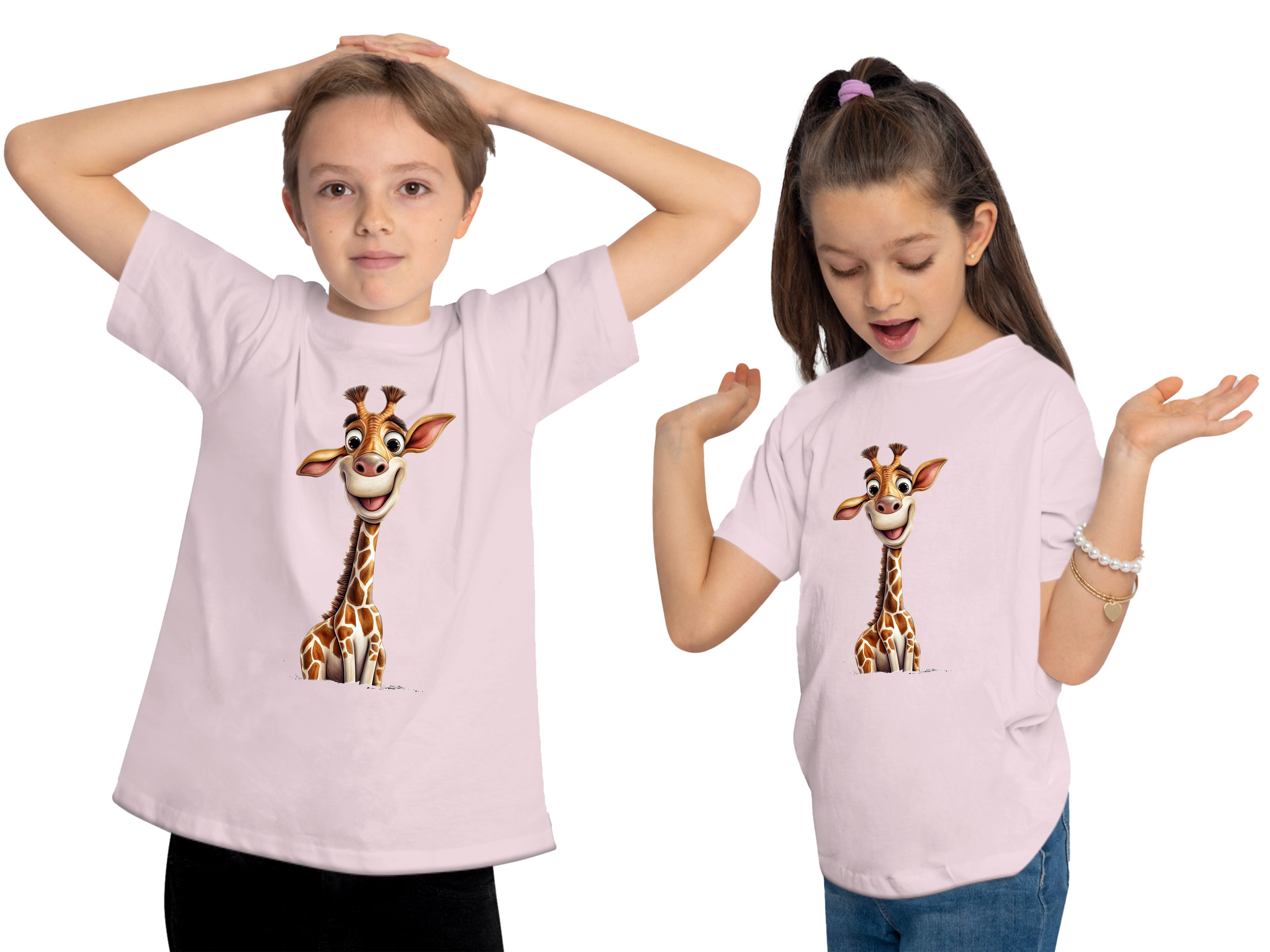 MyDesign24 T-Shirt Print Wildtier - mit Giraffe Baumwollshirt Aufdruck, bedruckt Kinder i273 rosa Shirt Baby