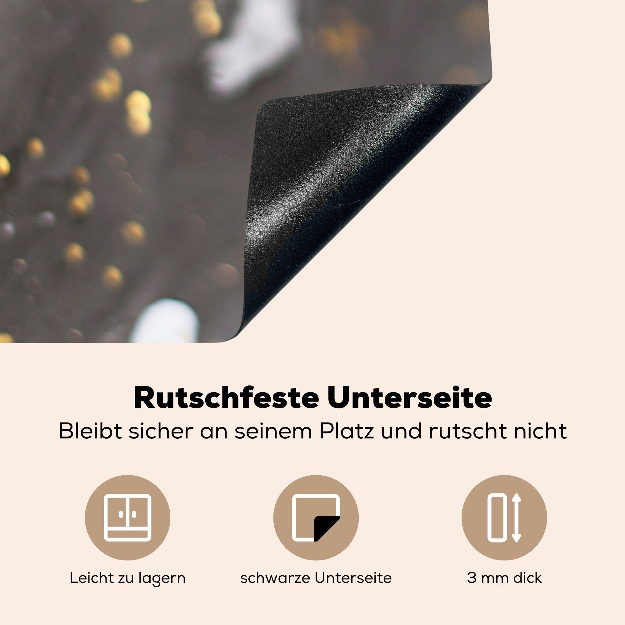 küche (1 Marmor Glitzer, Herdblende-/Abdeckplatte Luxus Ceranfeldabdeckung, tlg), Arbeitsplatte - für Vinyl, - Grau - 78x78 cm, MuchoWow