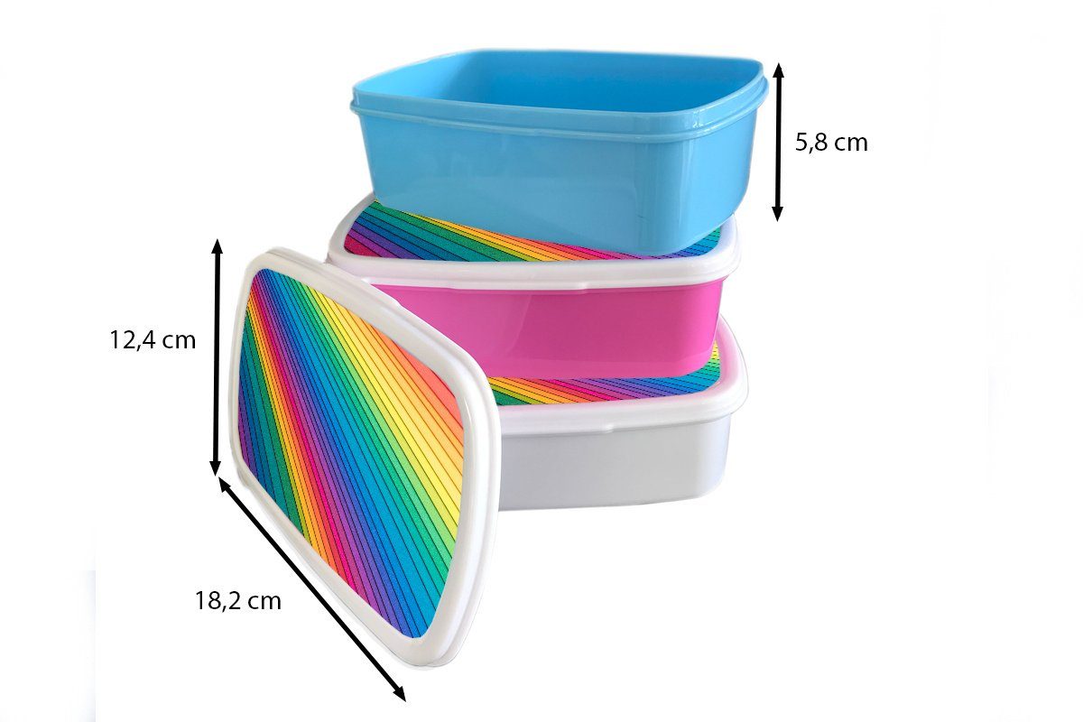 Regenbogenfarbenes rosa Kinder, Mädchen, Erwachsene, Lunchbox Kunststoff, (2-tlg), Kunststoff Brotbox Papier, MuchoWow Brotdose Snackbox, für