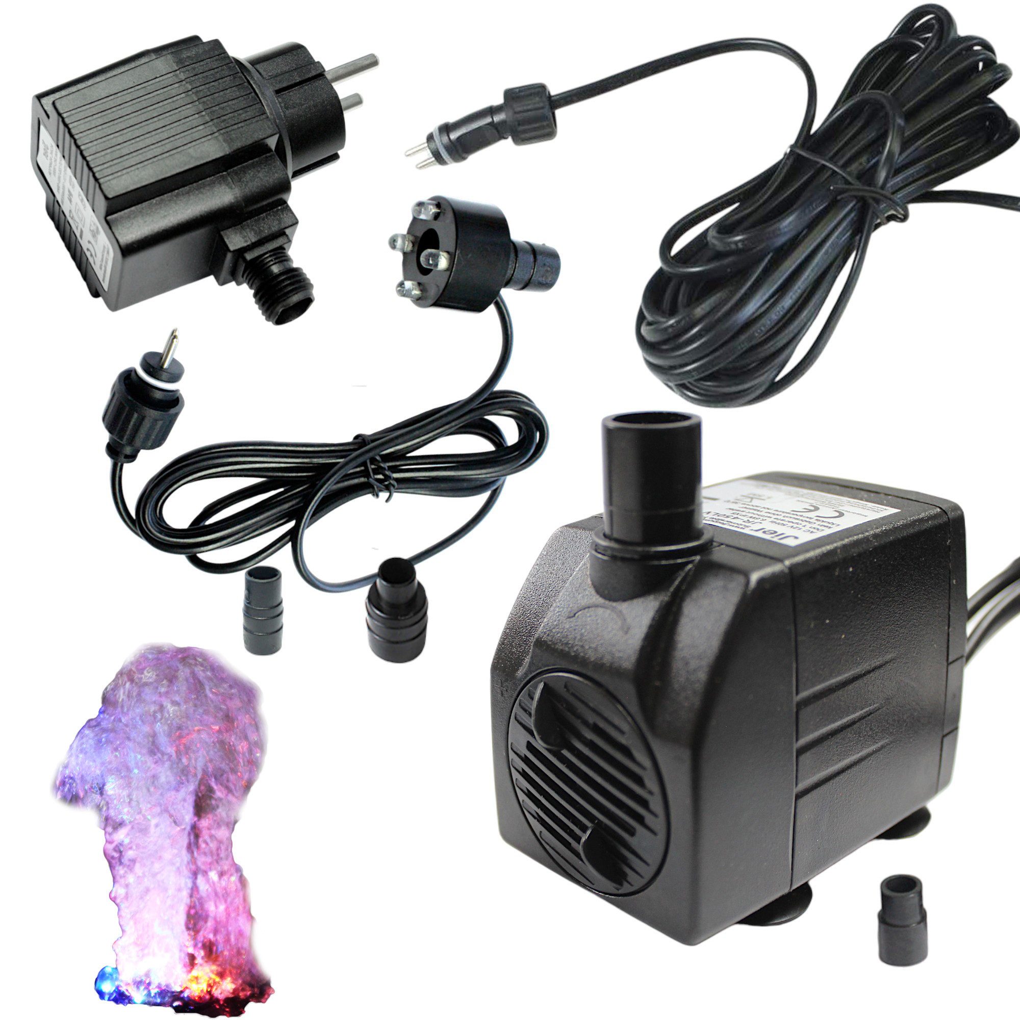 Arnusa Springbrunnenpumpe mit LED Quellsteinbeleuchtung Wasserpumpe Bachlaufpumpe 12V, Pumpe für Wasserspiele