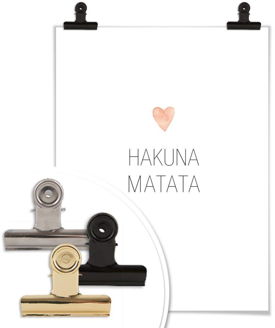 Hakuna Herz Wandbild, Wall-Art Bild, (1 Schriftzug St), Matata, Schriftzug Wandposter Poster, Poster