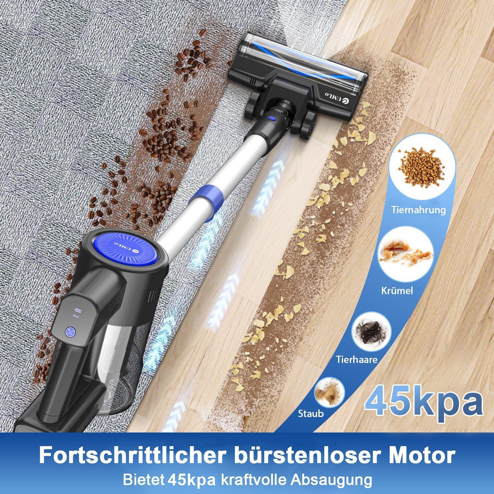 Grenintol Akku-Hand-und Stielstaubsauger Akku Staubsauger,akkustaubsauger,Leichtgewicht staubsauger kabellos, beutellos, Kabellos nutzbar,LED-Anzeige,Wandhalterung für platzsparende Lagerung