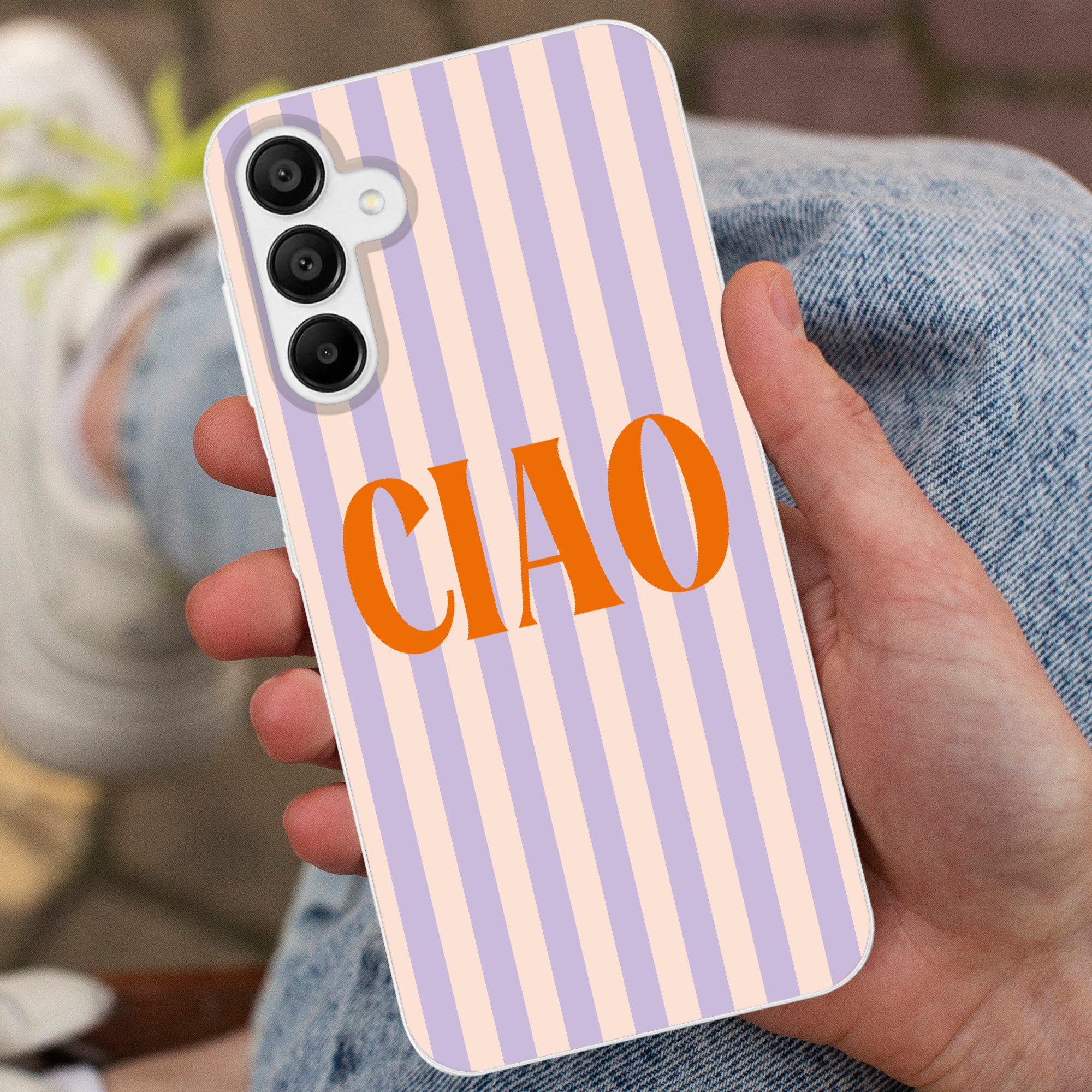 MuchoWow Handyhülle für Samsung Galaxy A15 Ciao - Zitat - Pastell - Streifen, Smartphone-Bumper, Print, Handy Schutzhülle Dünn
