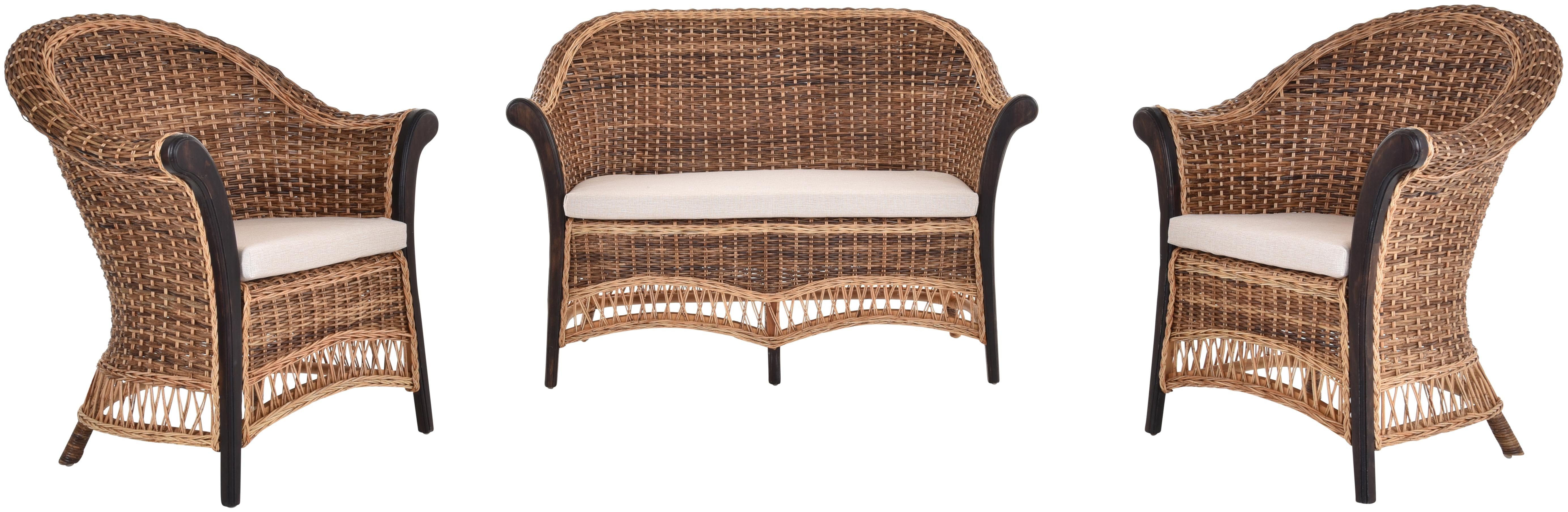 Krines Home Sitzgruppe Set/3 Rattan Wohnzimmerset Vincent Rattangarnitur Sitzgruppe Rattanset, (3-tlg., 2x Sessel, 1x Zweisitzersofa), Rattangruppe Rattanmöbel