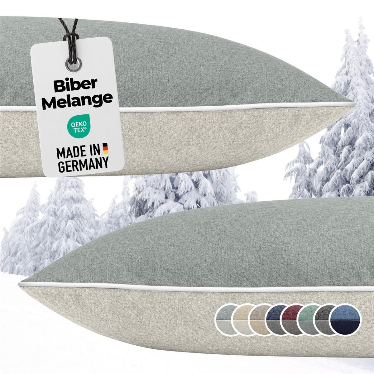 Carpe Sonno Kissenbezug Biber Kissenbezüge Flanell Kopfkissenbezug Baumwolle 40x40 40x80 80x80, (2 Stück), MADE IN GERMANY Kuschelige Kissenbezüge flauschig - 2x 80x80 Grau