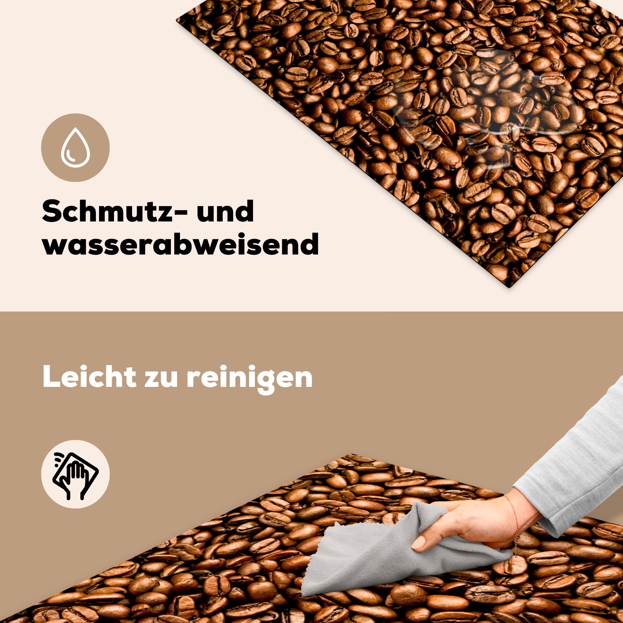 Induktionskochfeld in für (1 Kaffeebohnen Hellbraune einem Schutz cm, Herdblende-/Abdeckplatte küche, Ceranfeldabdeckung 81x52 die MuchoWow Stapel, Vinyl, tlg),