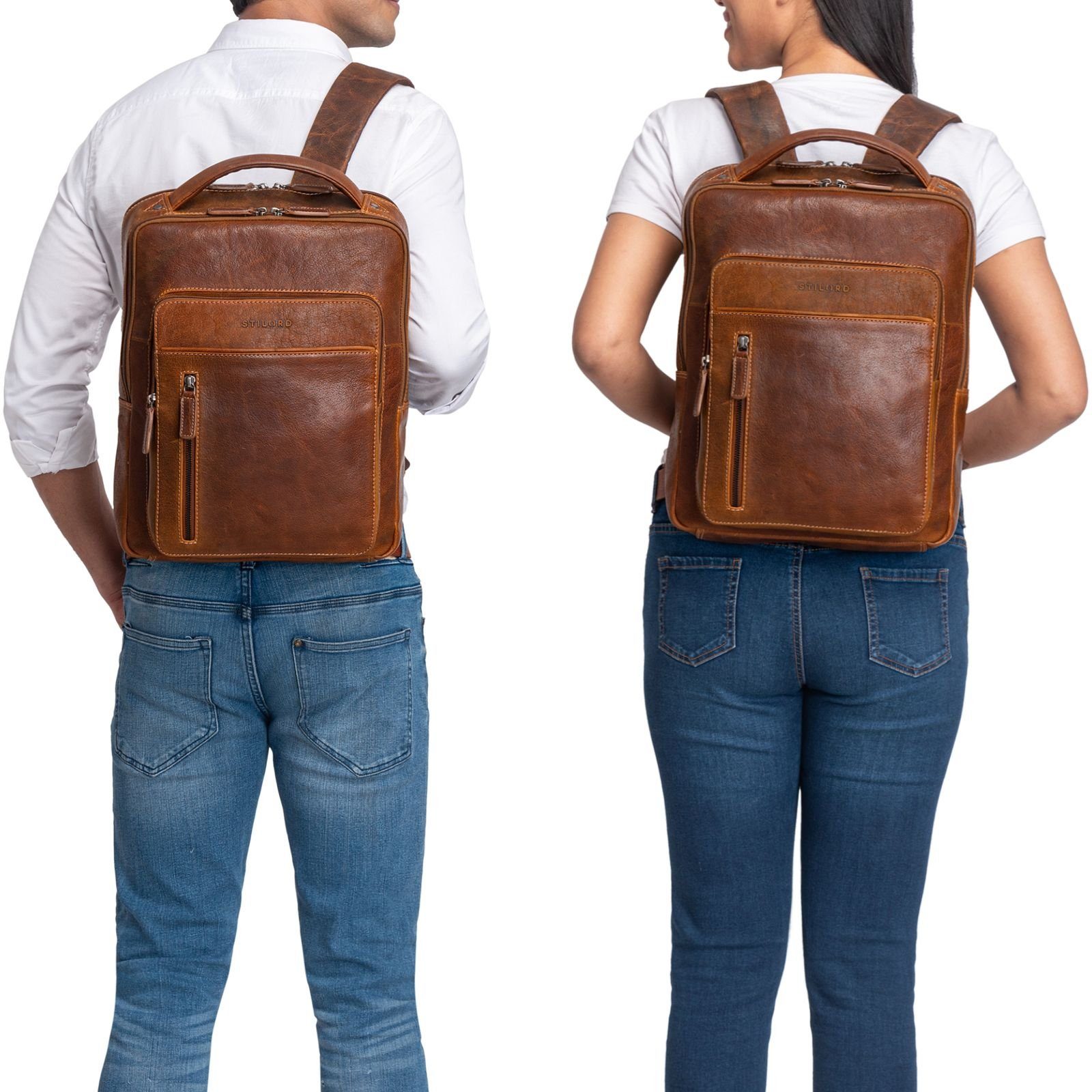 STILORD Notebook-Rucksack "Tory" Leder Laptoprucksack 13 - 14 Zoll Herren Damen
