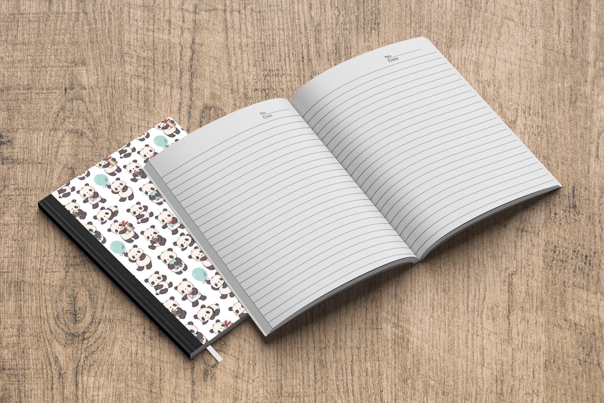 Journal, Panda - Muster, 98 Notizbuch Merkzettel, A5, Haushaltsbuch Notizheft, - Seiten, Geschenk Tagebuch, MuchoWow