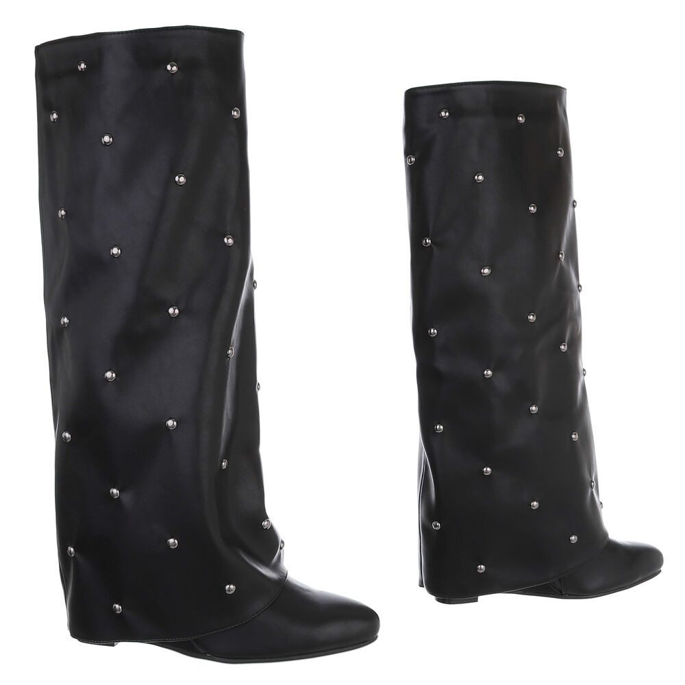Ital-Design Glamouröse Damenstiefel mit Perlendetails für besondere Anlässe Keilstiefel (90458141) Keilabsatz/Wedge Stiefel in Schwarz – Bild 4 von 5