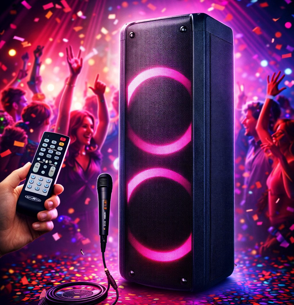 Reflexion PS09BT mit rotierenden Lichteffekten Party-Lautsprecher Stereo (Bluetooth, 500 W, Bluetooth, Radio, Karaoke, Disco-Licht Effekte, Micro-SD Slot)