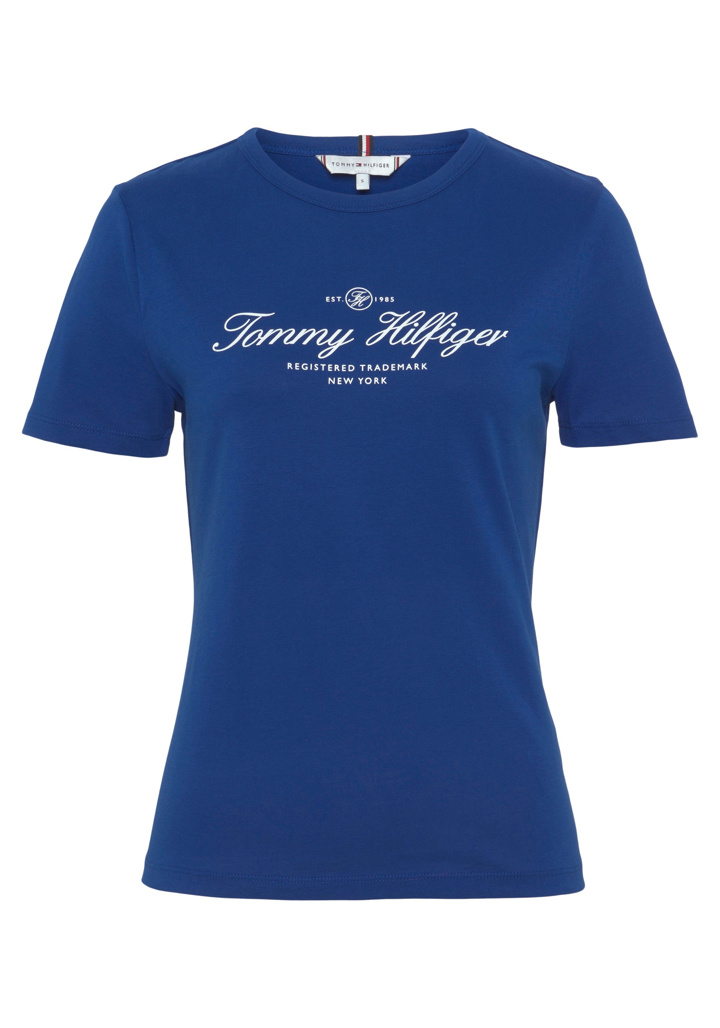 Neuheit 2024 Tommy Hilfiger Rundhalsshirt SLIM SIGNATURE NK C Tommy Signature Ultra_Blue Logo-Schriftzug 1/2 mit SLV Hilfiger