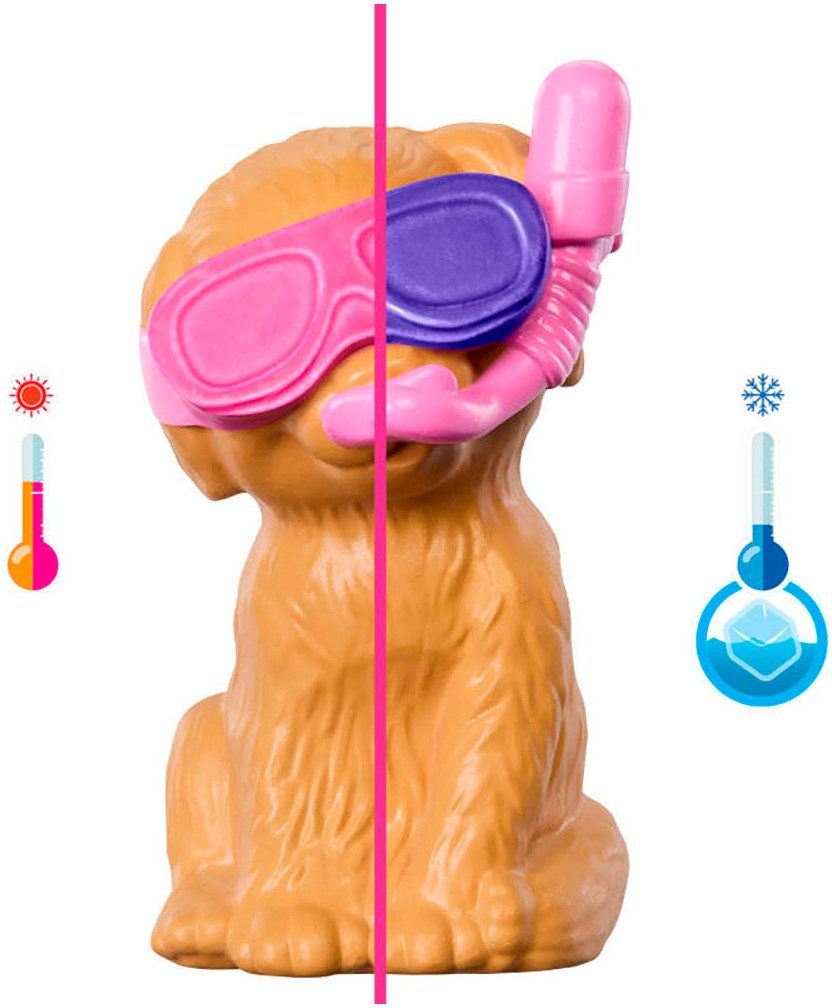 Barbie Anziehpuppe Barbie Hündchen Pooplparty aloha blond, Hundeschnorchelbrille mit Farbwechsel