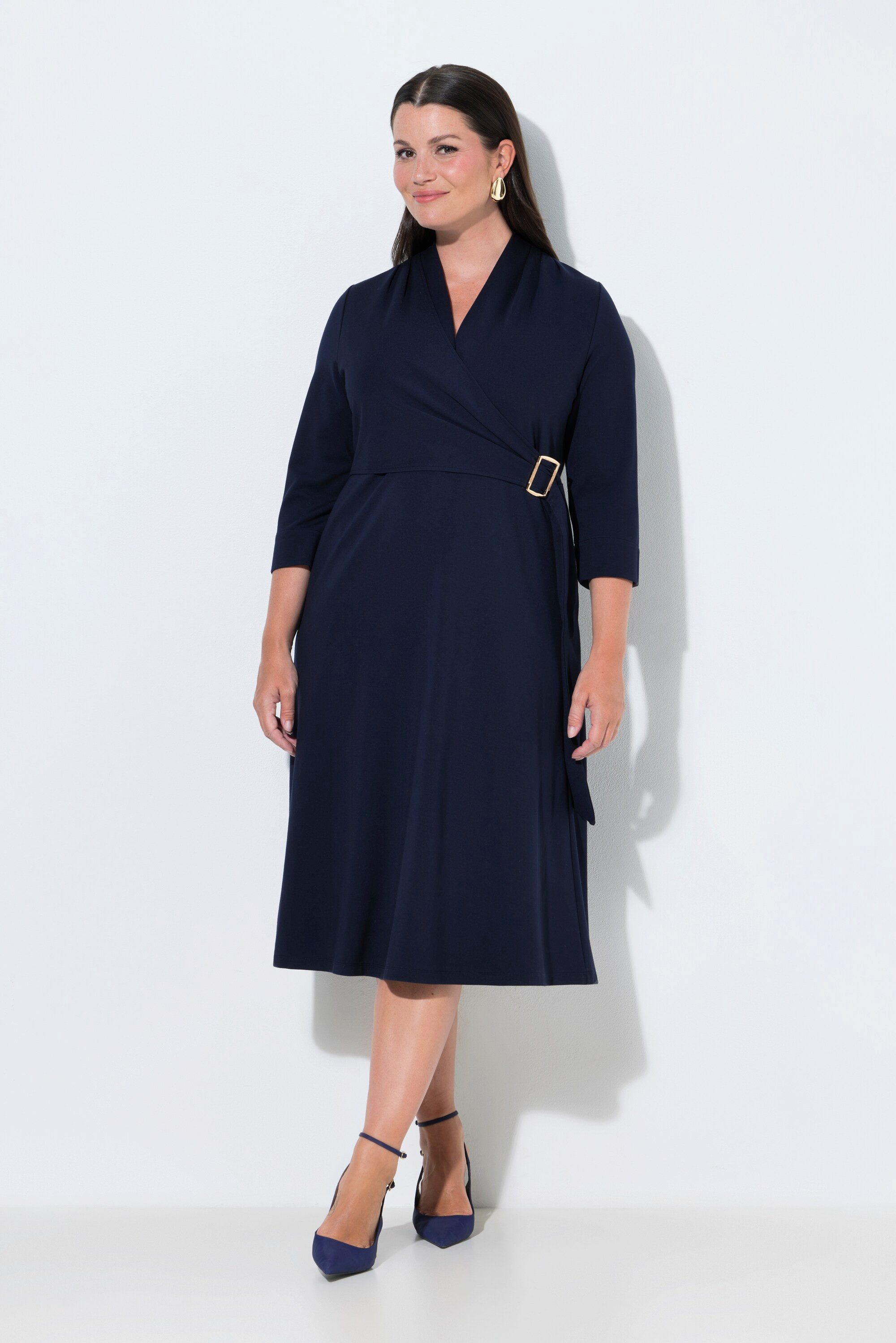 Ulla Popken Midikleid Midikleid Wickeleffekt A-Linie V-Ausschnitt