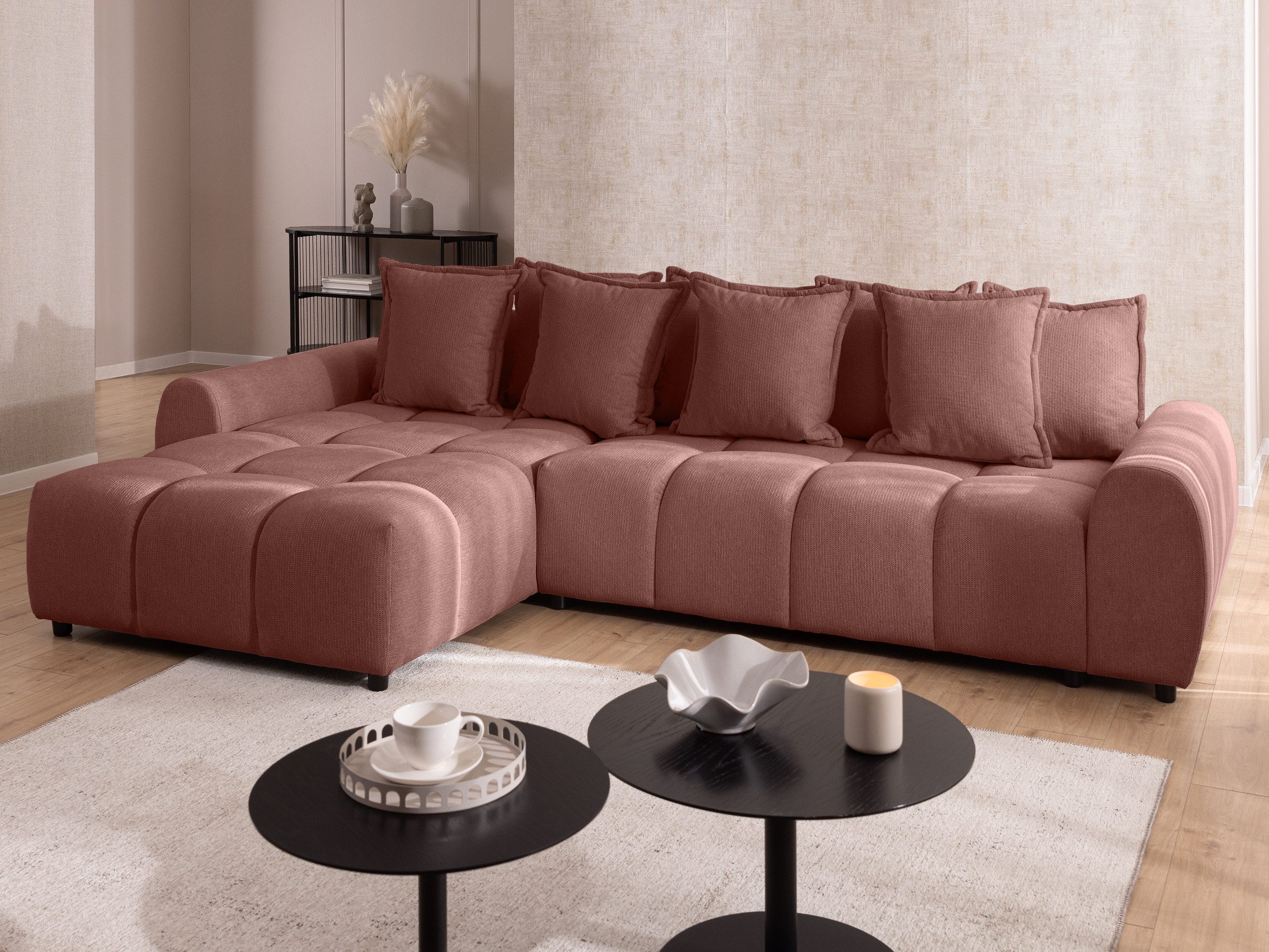 S-Style Möbel Ecksofa Bubble mit losen Rückenkissen und Sitzfläche in Bubble-Optik, aus Strukturstoff, mit Wellenfederung