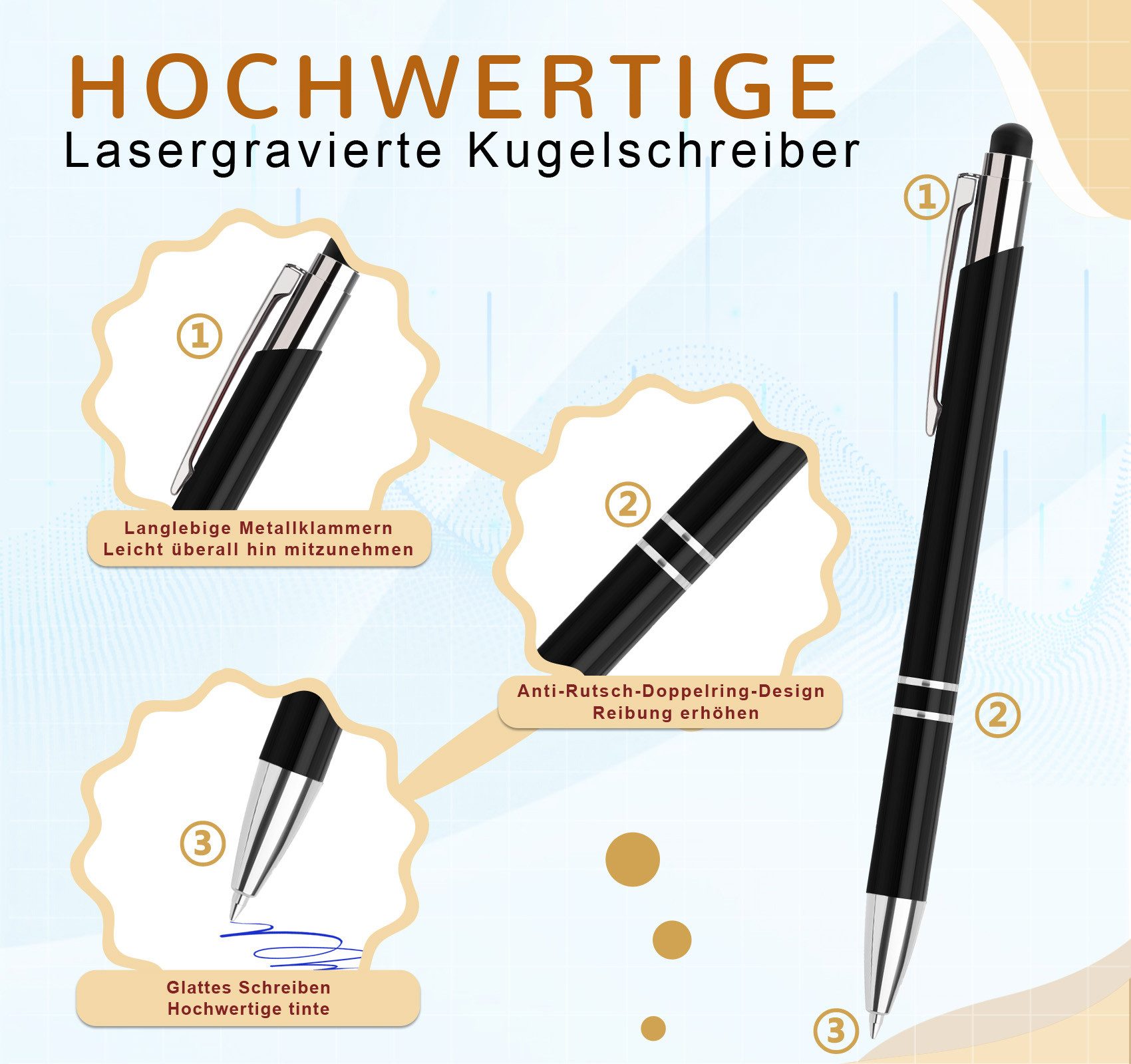 lindahandel Kugelschreiber 2-in-1 Kugelschreiber mit Touchscreen Stift, blaue Mine, (10-tlg), Kugelschreiber für Smartphone & Tablet, Büro & Schule – Bild 5 von 5