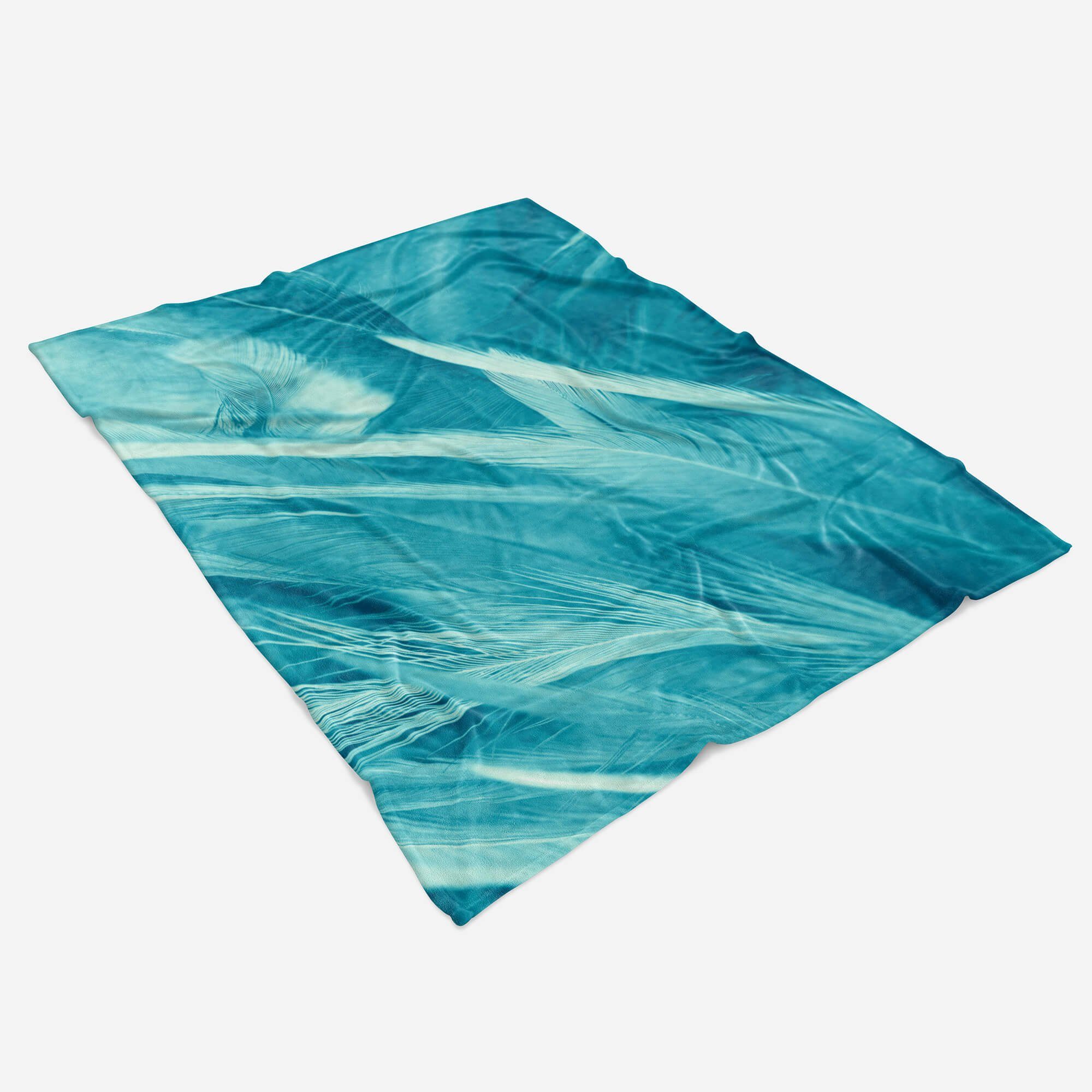 Sinus Handtuch Baumwolle-Polyester-Mix Art Saunatuch Strandhandtuch Handtücher Handtuch mit Kuscheldecke Federn Fotomotiv Schö, (1-St), Blau Nahaufnahme