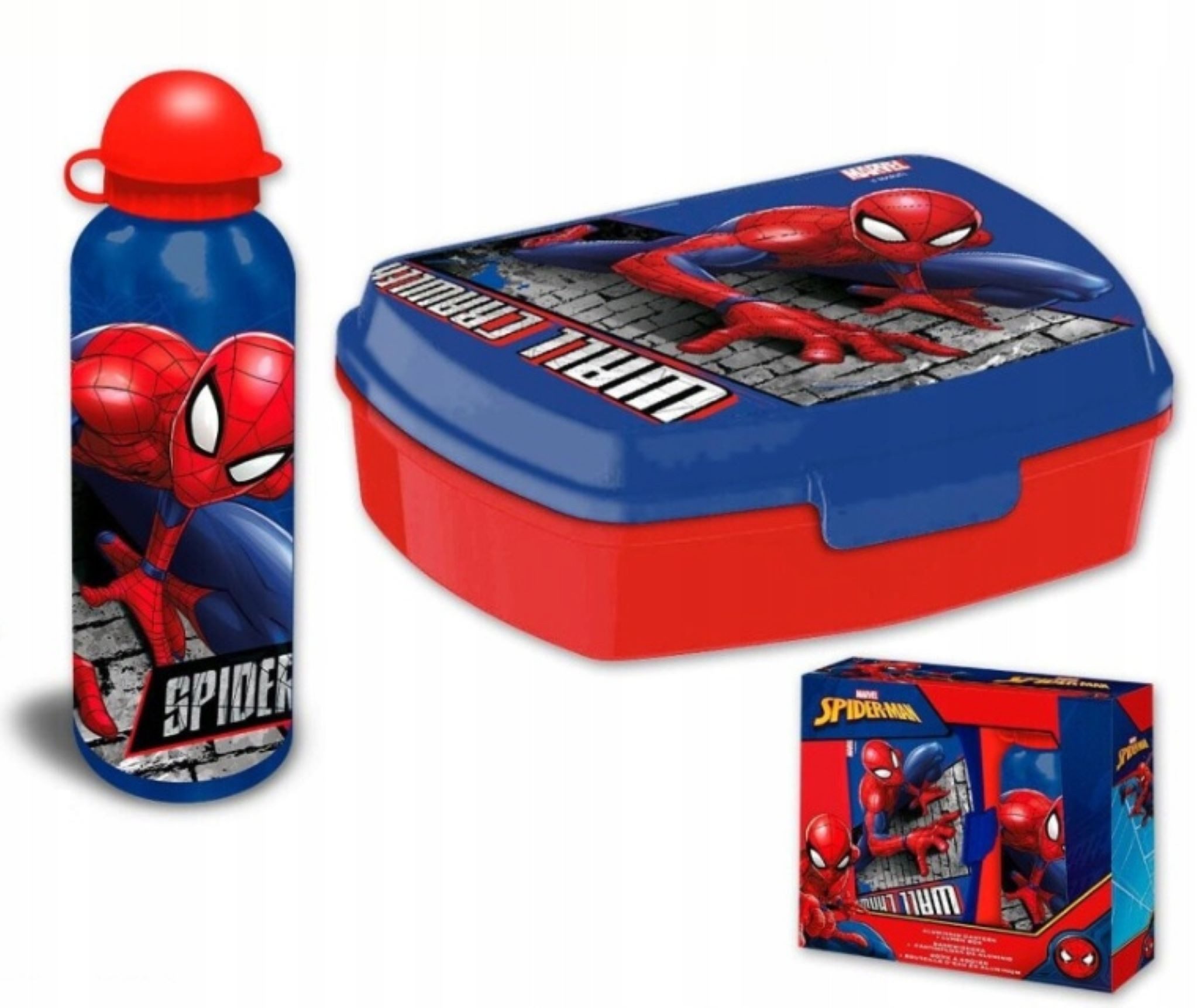 Festivalartikel Lunchbox Spiderman Frühstücksset mit Brotdose und Trinkflasche, Kinder