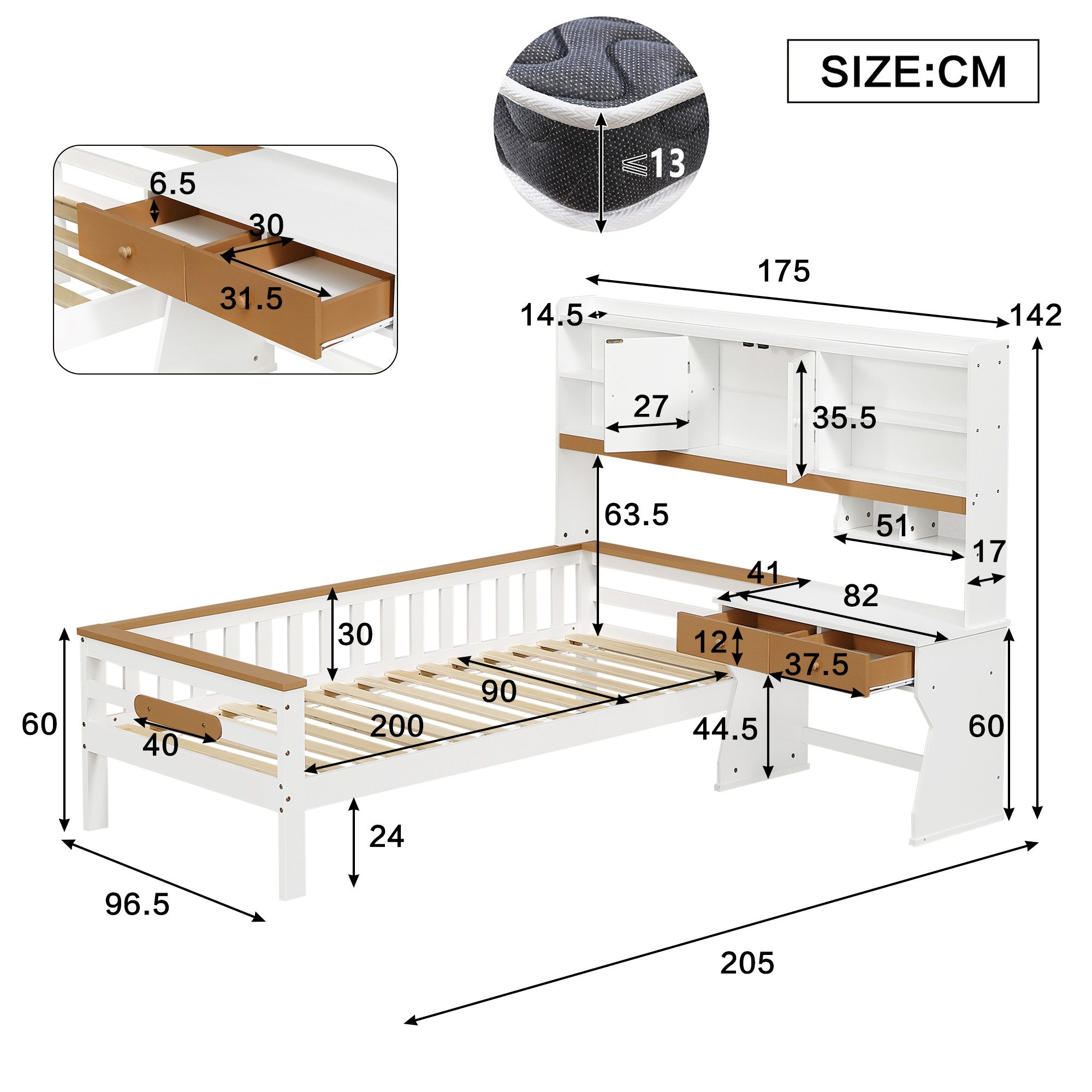 Flieks Kinderbett, L-Form Massivholzbett 90x200cm mit Stauraumkopfteil und günstig online kaufen