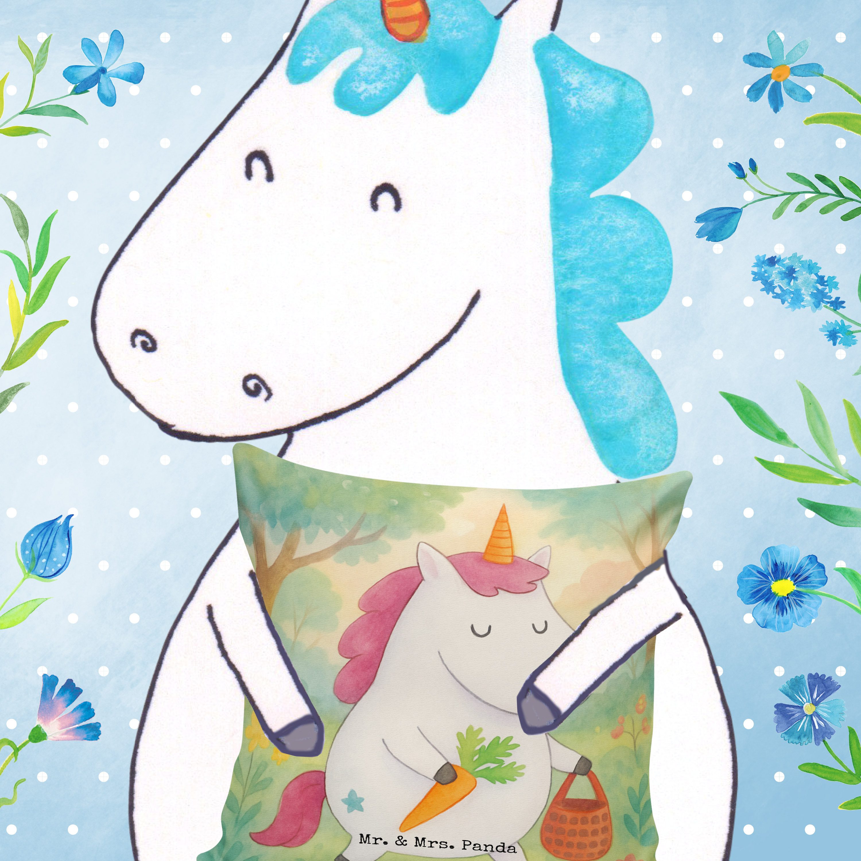 Mr. & Mrs. Panda Dekokissen Einhorn Vegan Design, Sofakissen 40x40, Weiß, Kuschelkissen, Dekokiss, Vegetariar Wohnzimmerkissen Mikrofaser Kissen