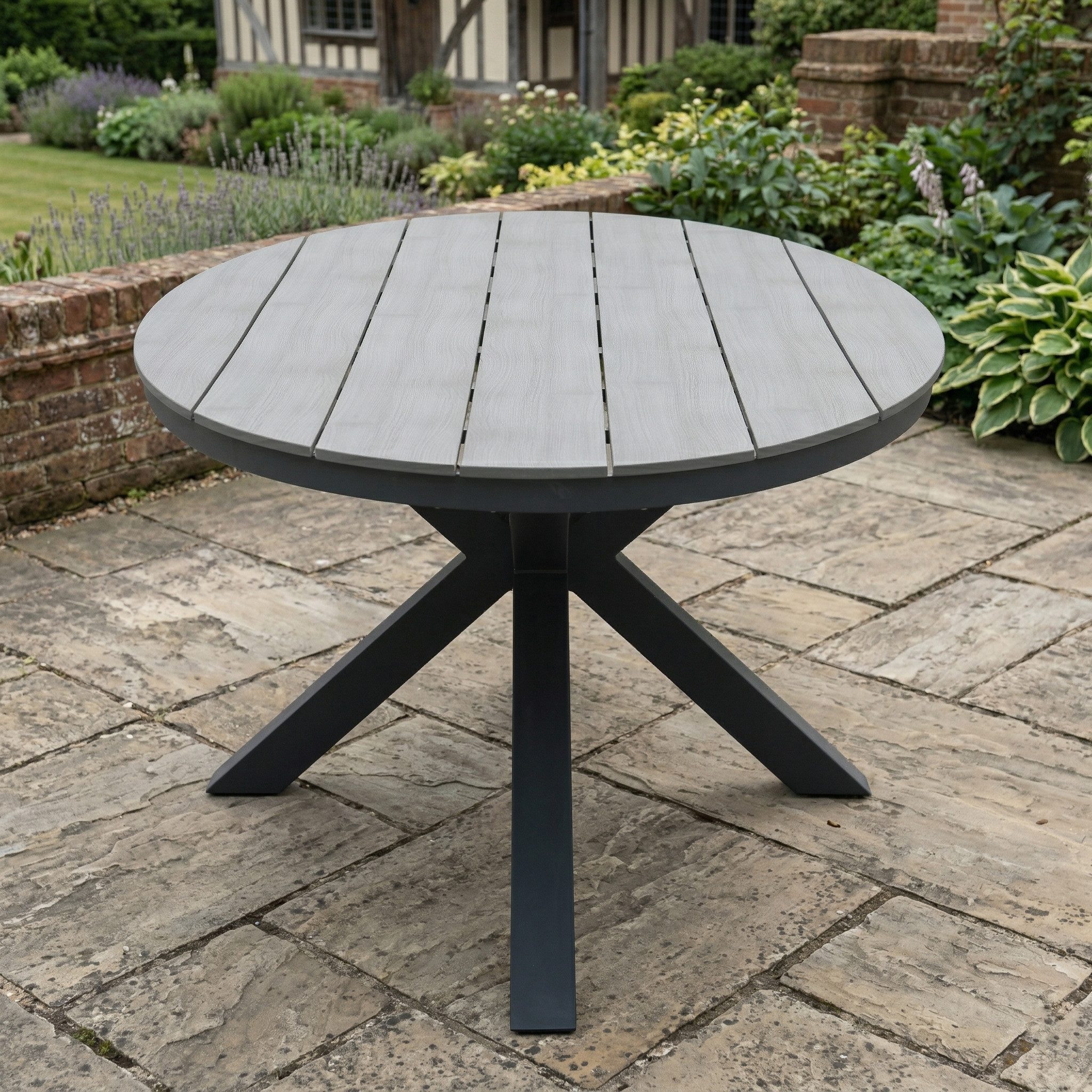 Gardissimo Gartentisch Armati dunkel rund 120 cm (Spar-Set, 1-St., 1 Nonwood Tisch), höhenverstellbare Füße / absolut wetterfest / pflegeleicht / Aluminium