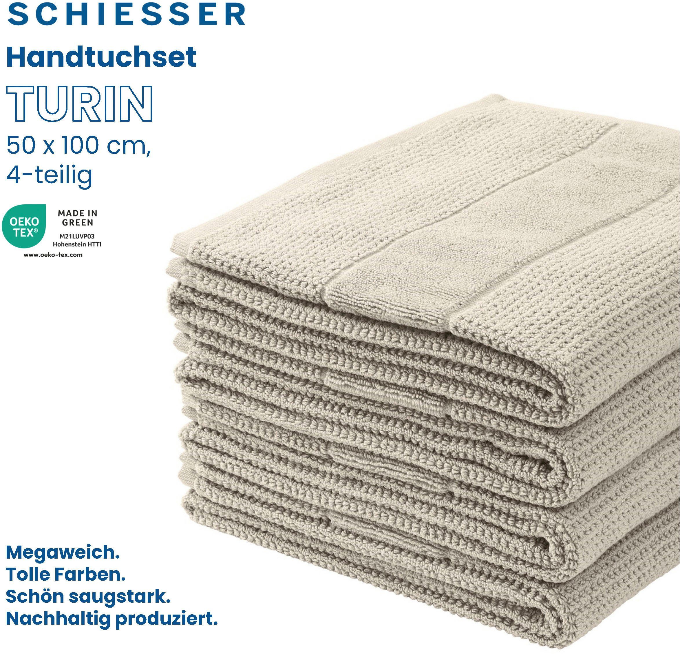 Baumwolle, Set IN Turin Handtücher 4er by Greige (4-St), Reiskorn-Optik, im OEKO-TEX®-zertifiziert aus Frottier Schiesser GREEN 100% MADE