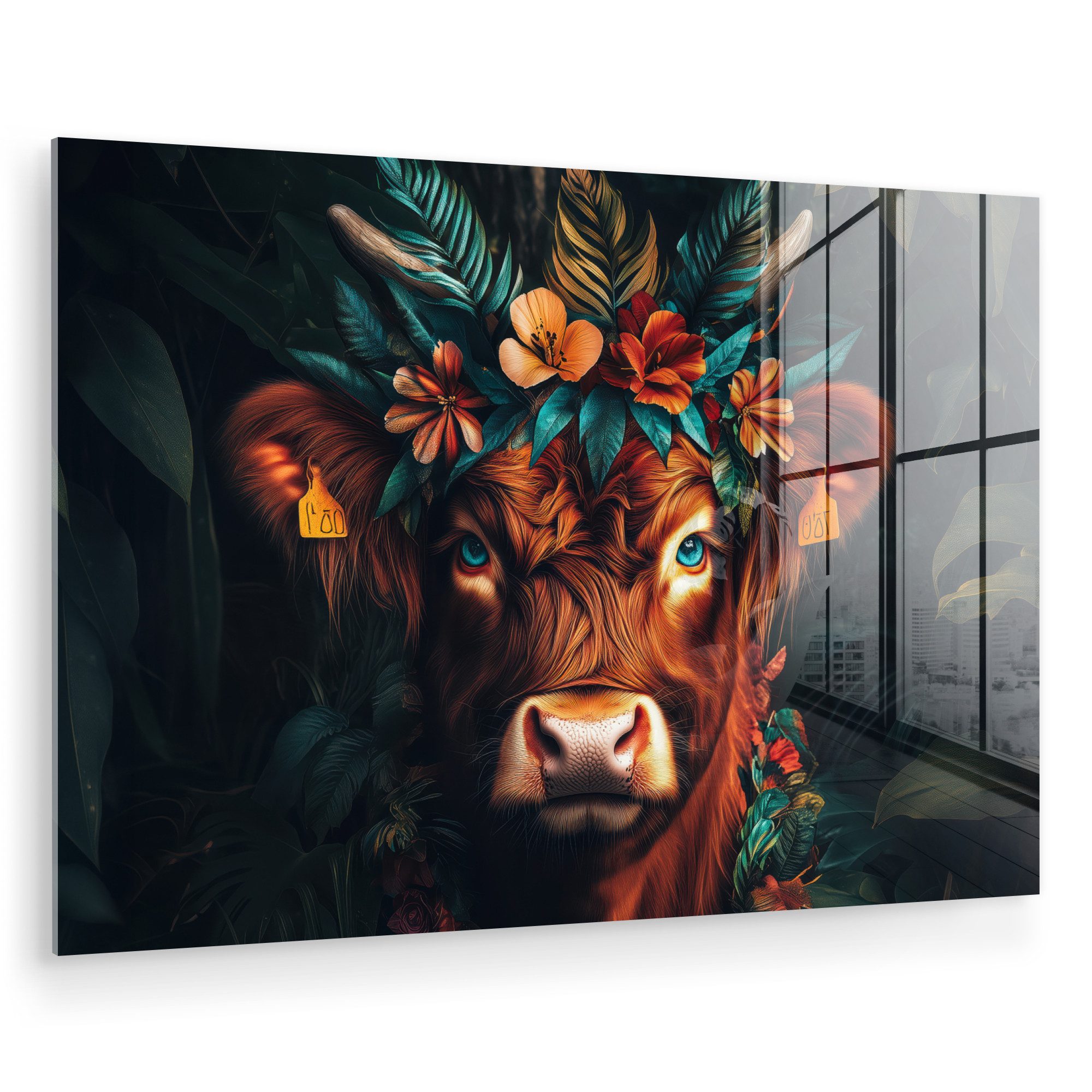 MuchoWow Acrylglasbild Schottischer Highlander - Blumen günstig online kaufen