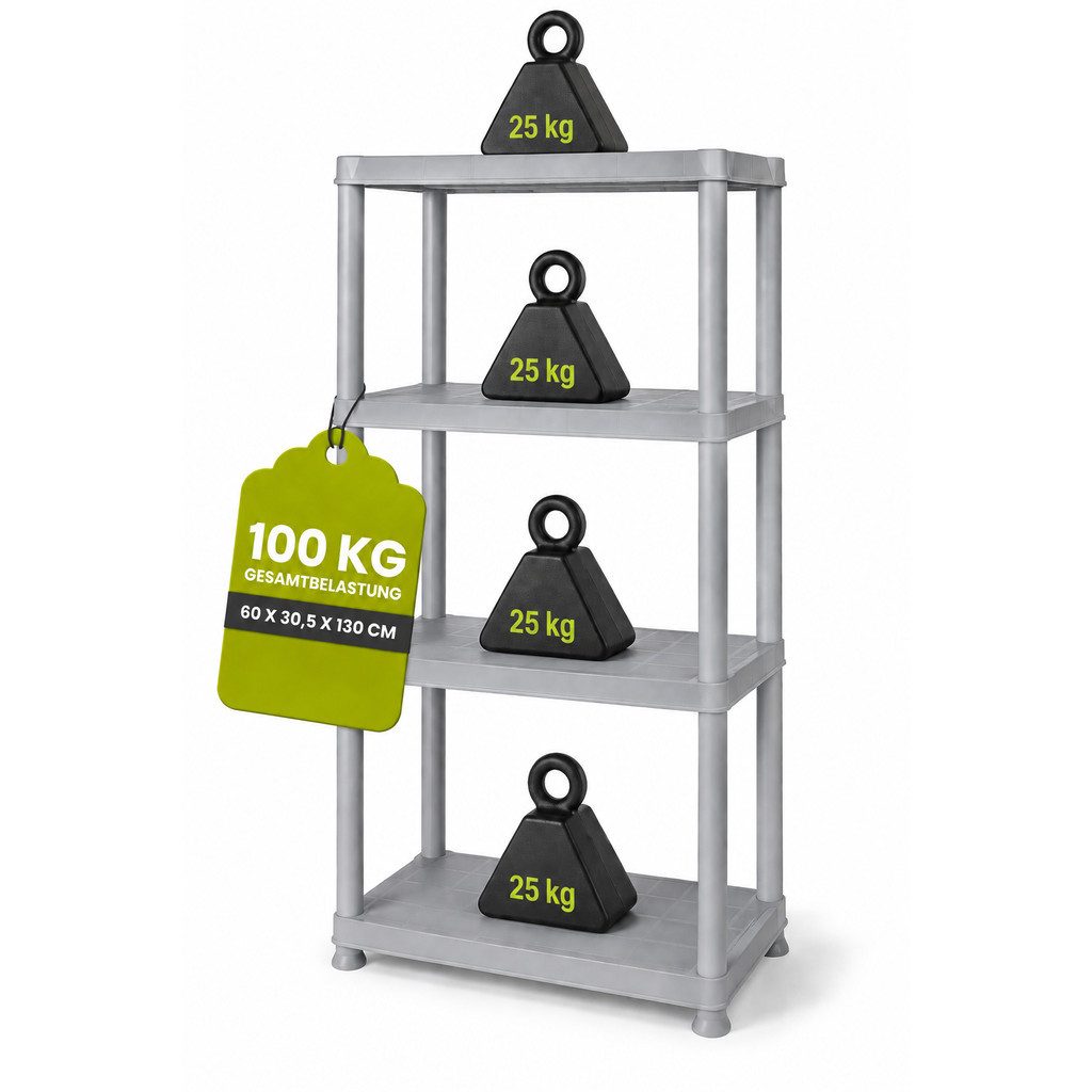 KreLeo Standregal 'Primo' mit 4 Böden, aus Kunststoff, in Grau, 1-tlg.