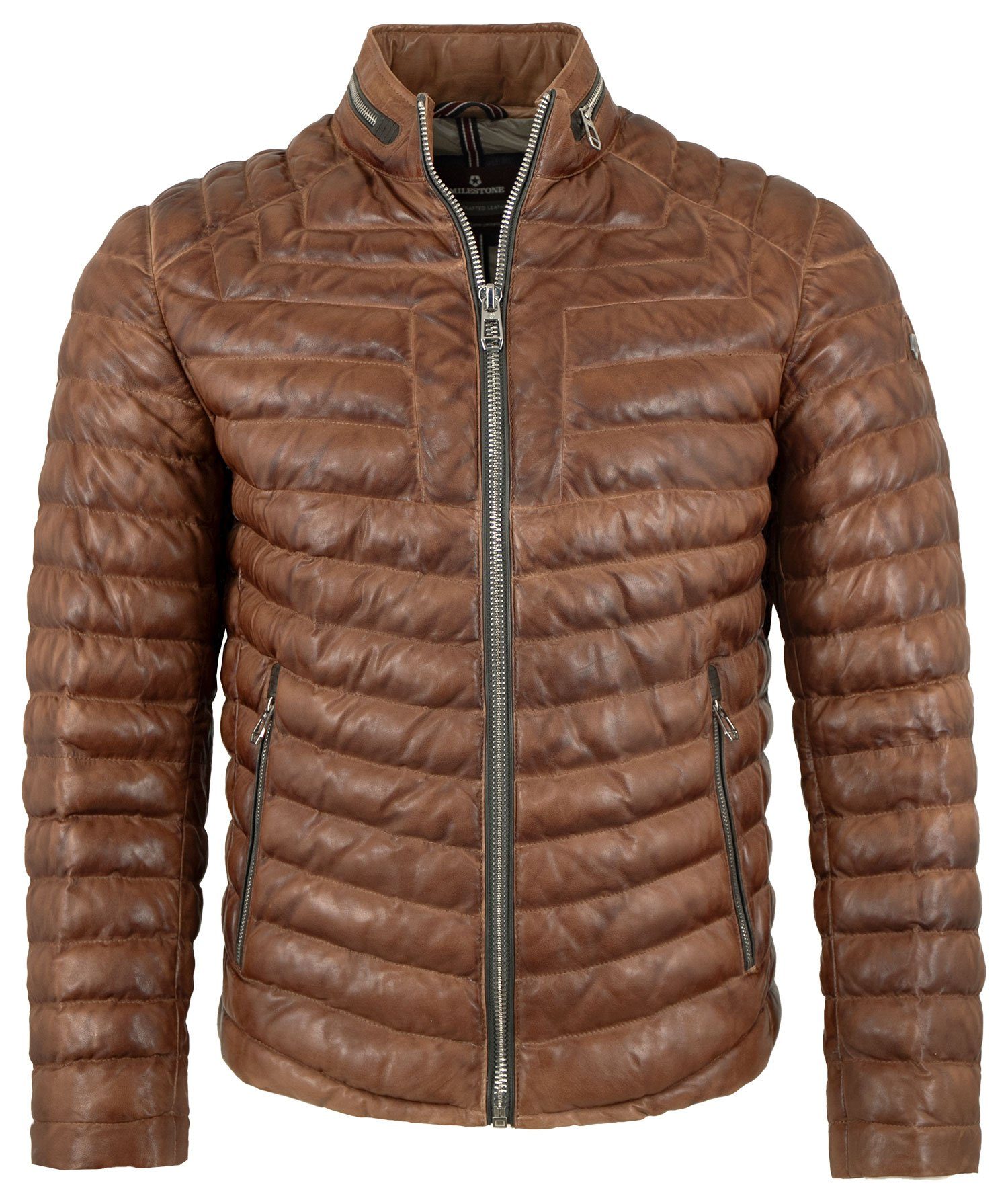 Milestone Lederjacke MSMalik Echtleder Herren Lederjacke Steppjacke Lammnappa cognac mittelbraun