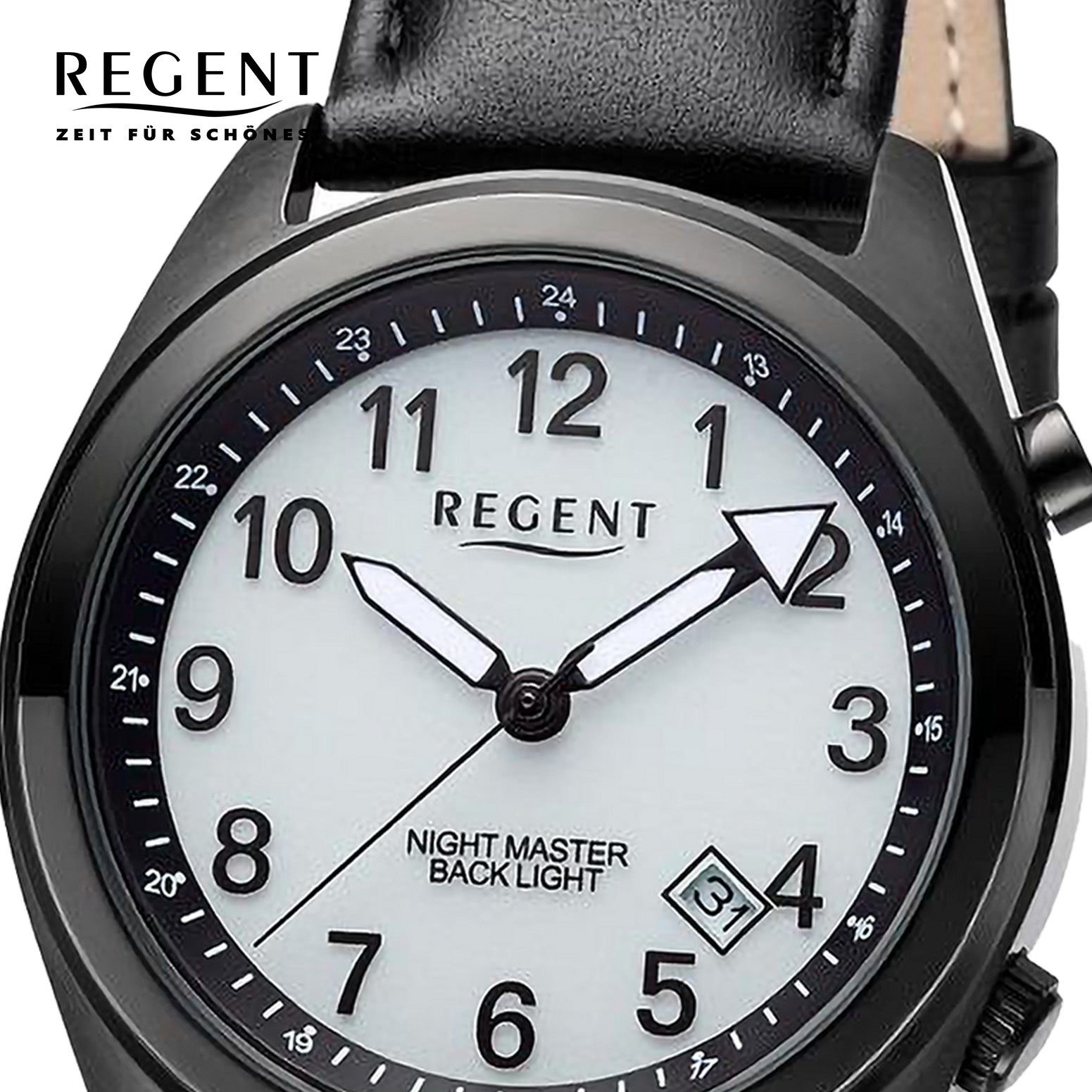 Quarzuhr Lederarmband Herren Analog, (ca. 37,6mm), Armbanduhr extra Armbanduhr Regent groß Regent rund, Herren