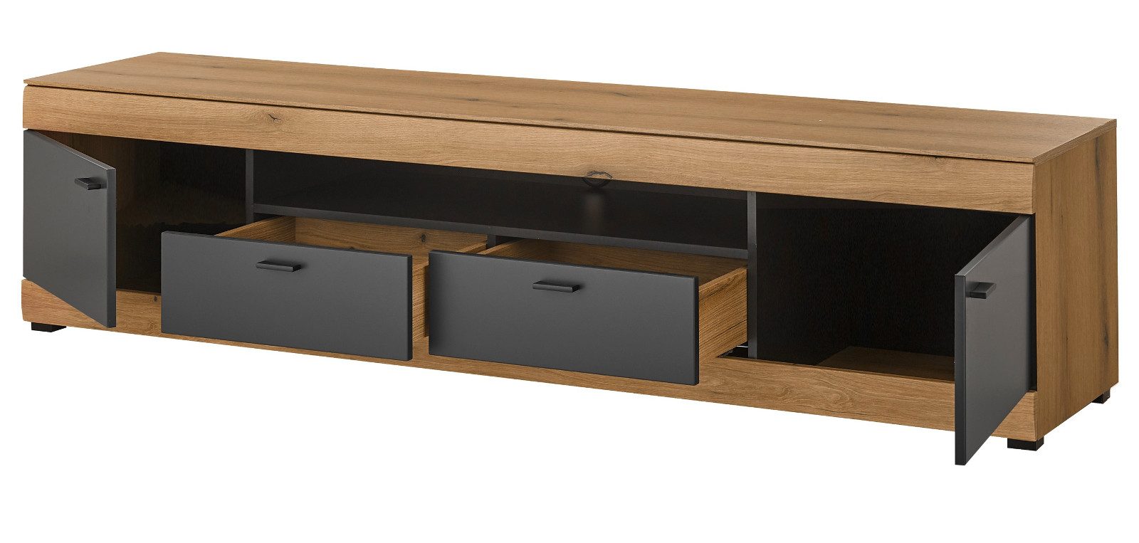 Furn.Design Lowboard Assina (XL Flat-TV Unterschrank in Eiche Evoke und Graphit Grau, Breite 200 cm, bis ca. 75), mit Soft-Close-Funktion