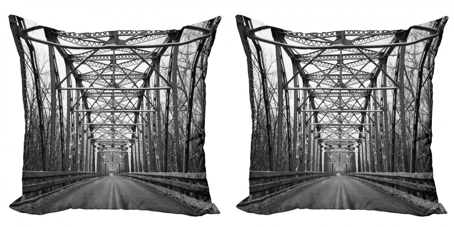 Kissenbezüge Modern Accent Doppelseitiger Digitaldruck, Abakuhaus (2 Stück), Schwarz und weiß moderne Brücke