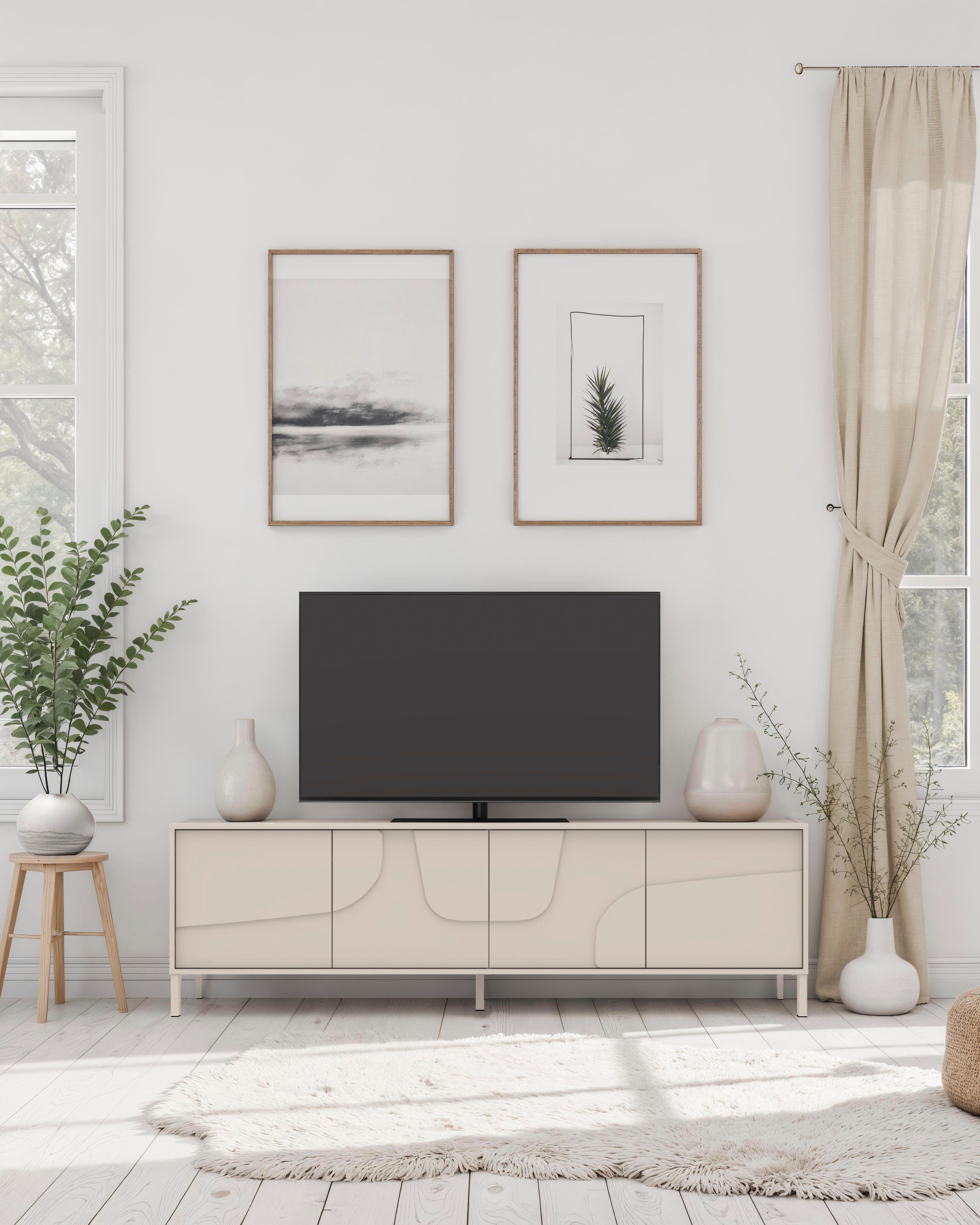 OTTO home Lowboard Stone, 205 cm breit, 4 Türen, TV-Schrank, TV-Kommode, Medienboard, 3D-Design, Push-to-open, Innenraum großzügig, Füße 14/2 cm wählbar