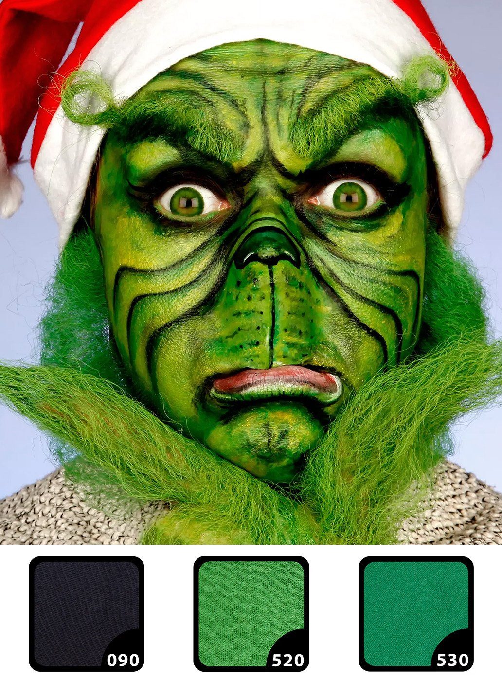 Maskworld Theaterschminke Make-up Set the Grinch, Schminkset für Weihnachten mit perfekt abgestimmten Komponenten