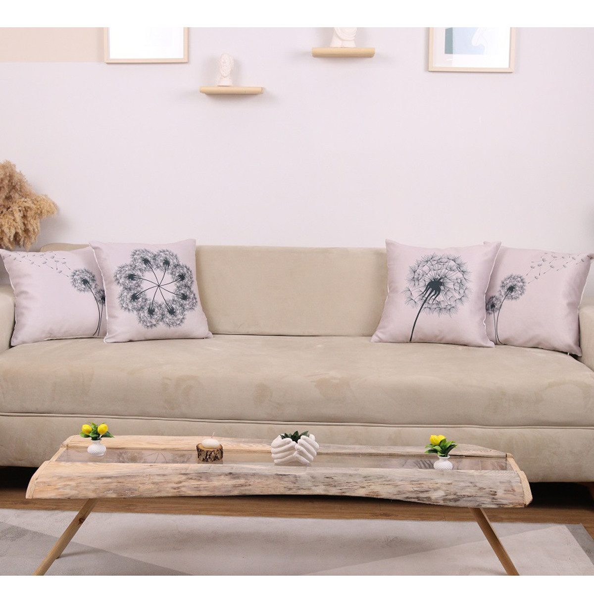 Ekershop Kissenhüllen Dekorative 4er Set DANDELION Dekokissen Hülle Kissenbezug Kissen, (4 Stück), Löwenzahn