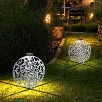 Globo LED Solarleuchte, LED-Leuchtmittel fest verbaut, Warmweiß, 2x Solarlampe Außenleuchte Gartendeko Metall silber LED D 40cm