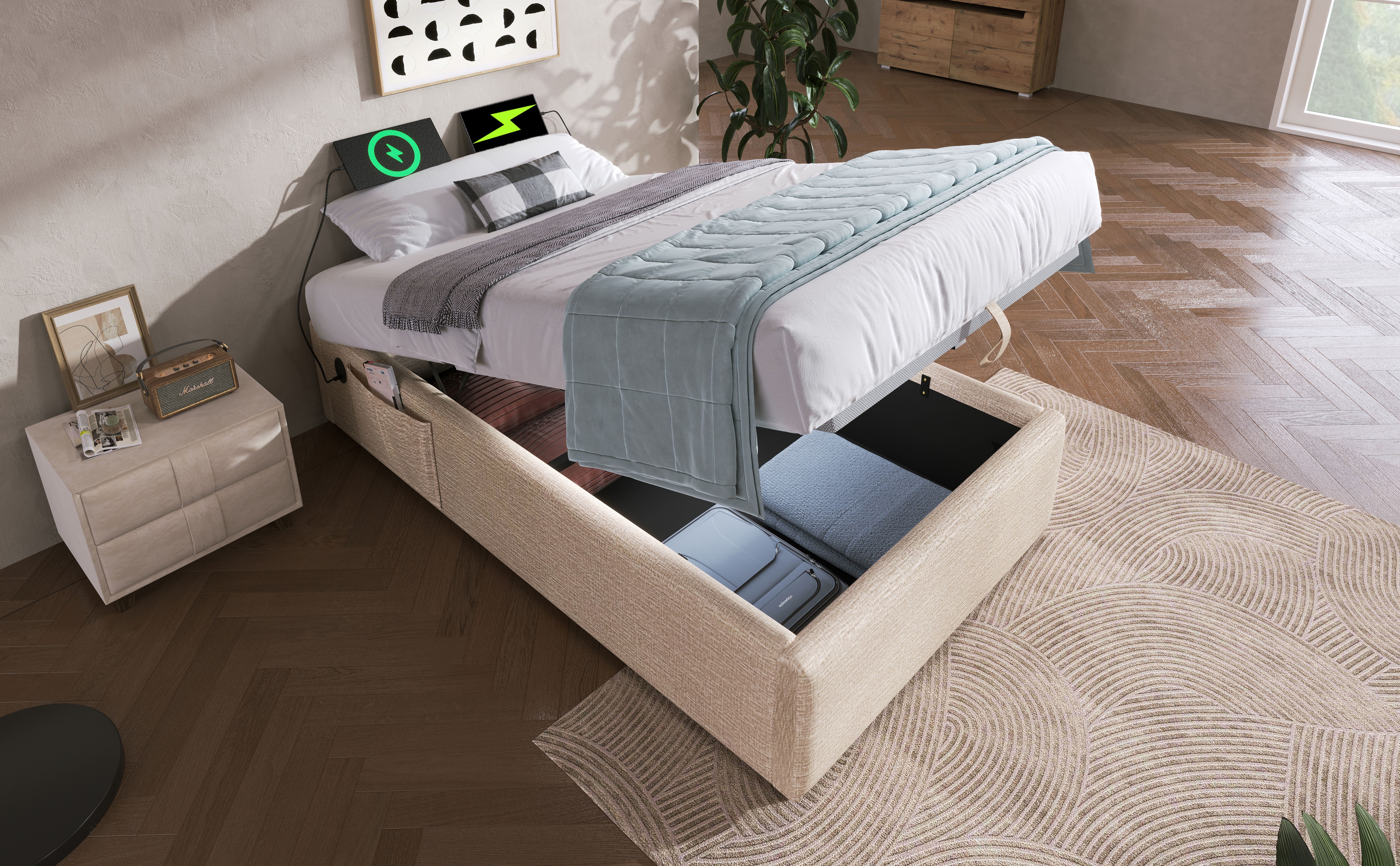 BlingBin Einzelbett Polsterbett (1-tlg., Struraumbett Bettgestell mit USB- günstig online kaufen