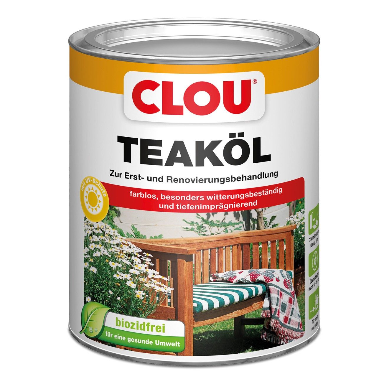 CLOU Teakholzöl Teaköl 750ml Farblos Holzöl UV-Schutz Imprägnierung, 750 ml, tiefenimprägnierend, atmungsaktiv, witterungsbeständig