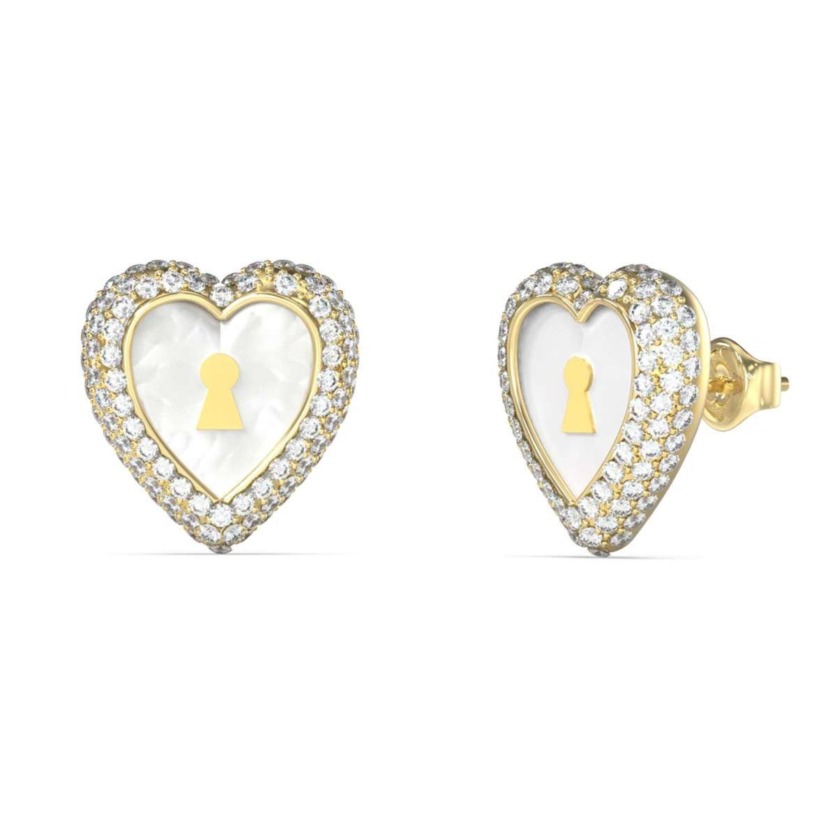 Guess Paar Ohrstecker JUBE06065JWYGT/U, für Damen Herz Perlmutt Goldfarben
